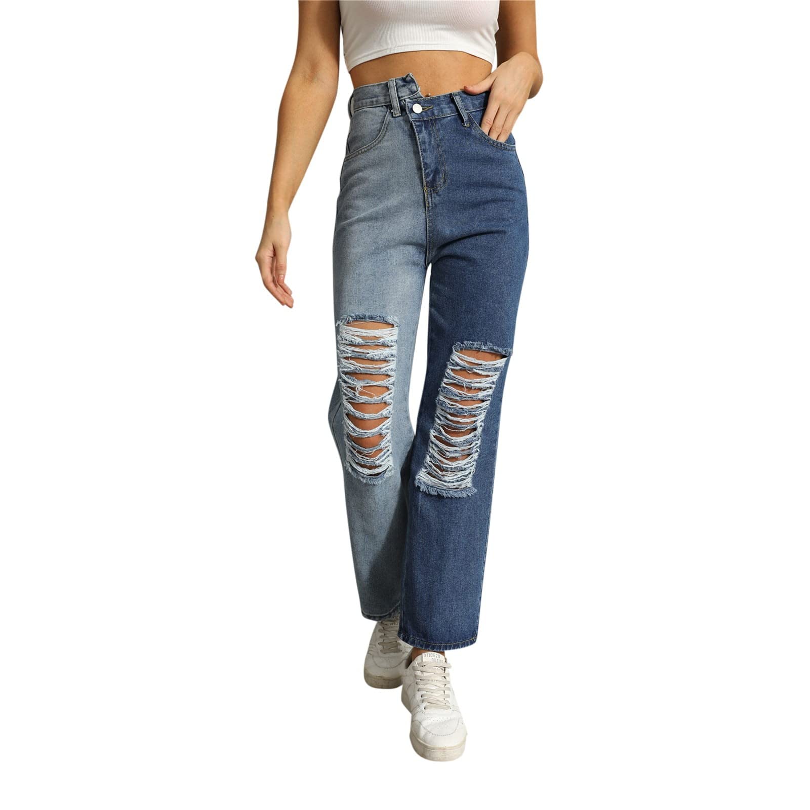 Women's High Waist Slim Fit Flared Ripped Jeans - Skinny Stretch Denim Pants for Curvy Figure | Perfect for Casual Wear, Night Out & Street Style Fashion