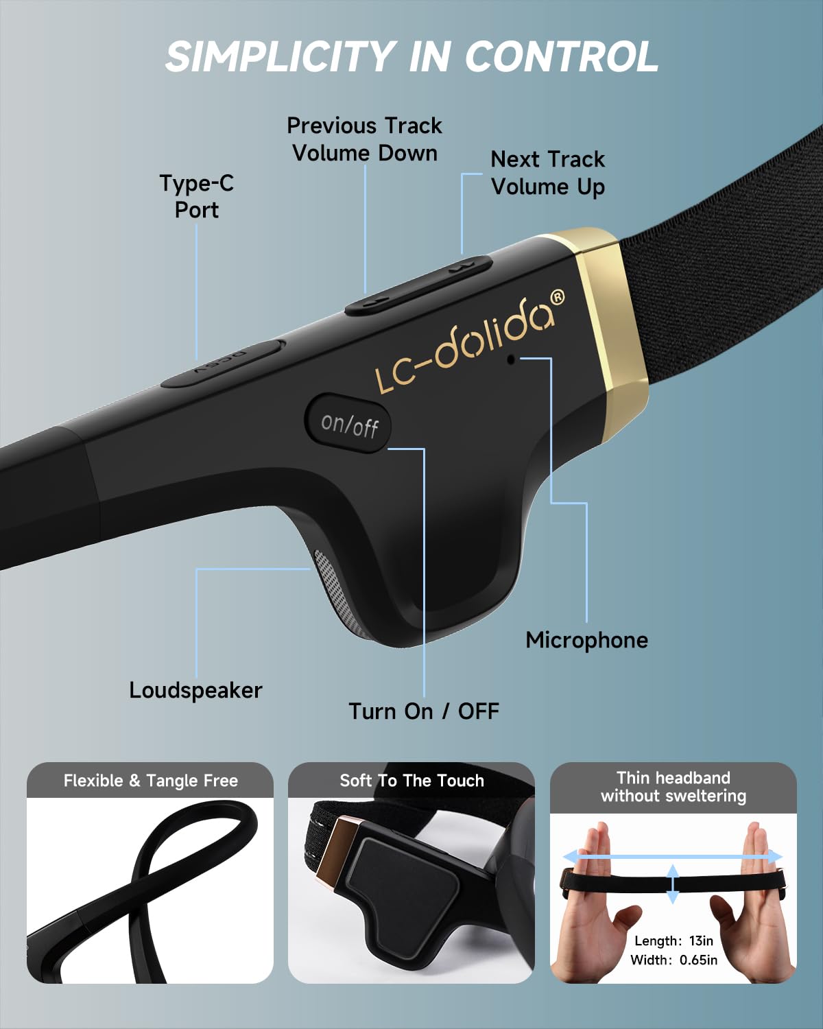 LC-dolida Open Ear Wireless Bluetooth Headphones - Sport Headband Headphones with Premium Sound, Air Conduction Technology for Running, Workout, Cycling & Outdoor Activities
