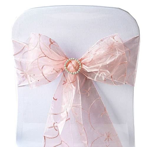 Elegant Embroidered Organza Chair Sashes - 25 Pack Dusty Rose Wedding Chair Bows for Bridal Party Decorations, Banquets & Special Events (CTS01YN)