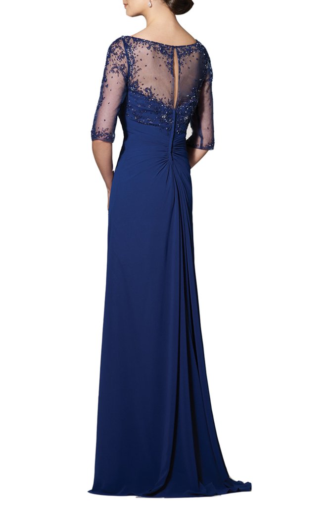 Emmani Women's Elegant Sheath Evening Dress with Applique & Illusion Sleeves - Perfect for Mother of the Bride, Cocktail Parties & Formal Events