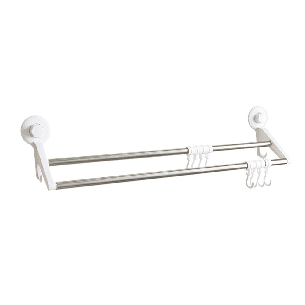 Stainless Steel Wall Mounted Towel Holder - Bathroom Towel Rack, Towel Bar & Shelf for Kitchen, Laundry Room - Rustproof & Durable White Towel Rail with Suction Film (No Punch Needed) - Perfect for Bath, Spa & Home Organization