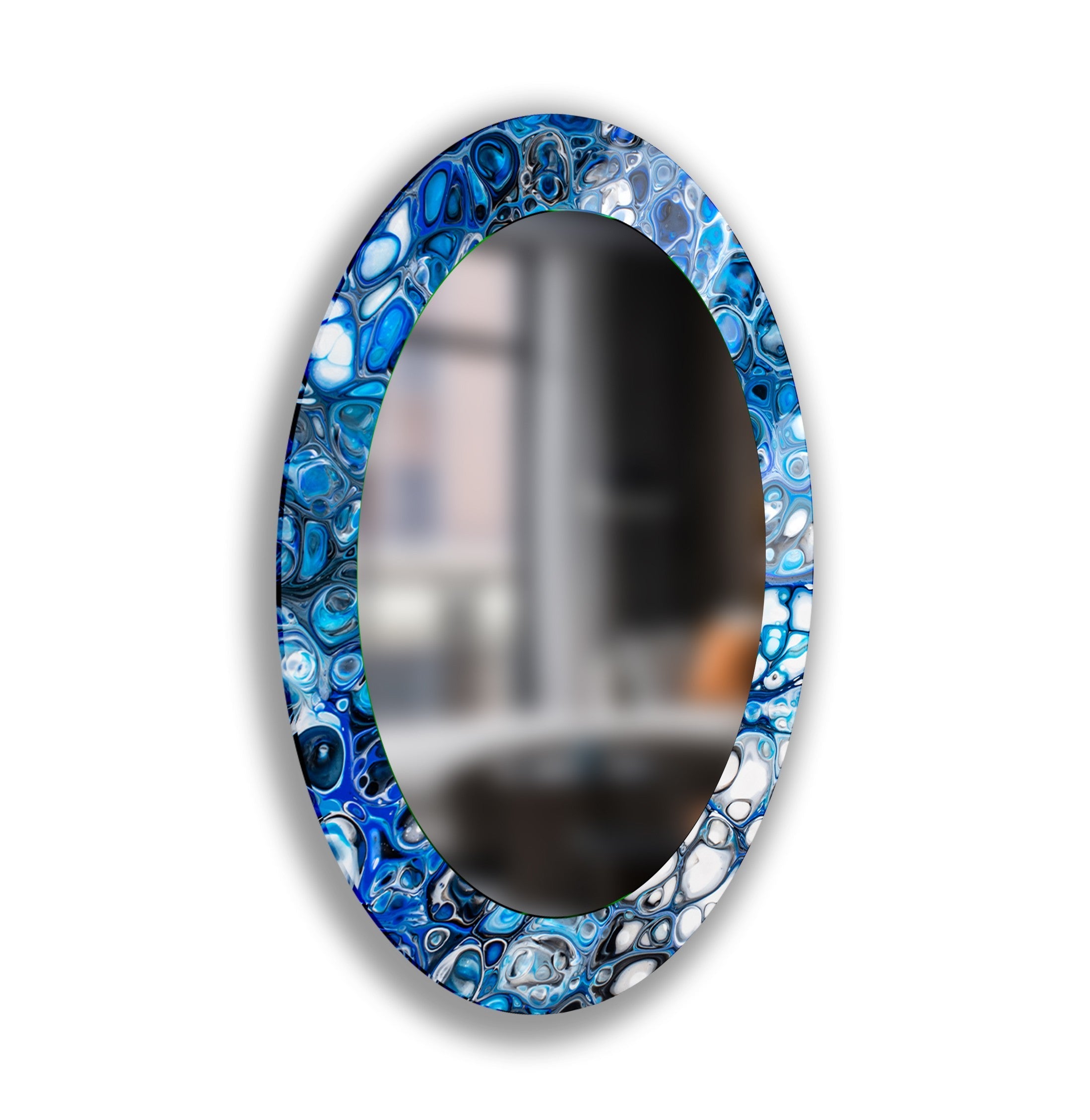 Blue Modern Oval Wall Mirror - Elegant Home Decor for Living Room, Bedroom & Entryway - Perfect for Adding Style & Space