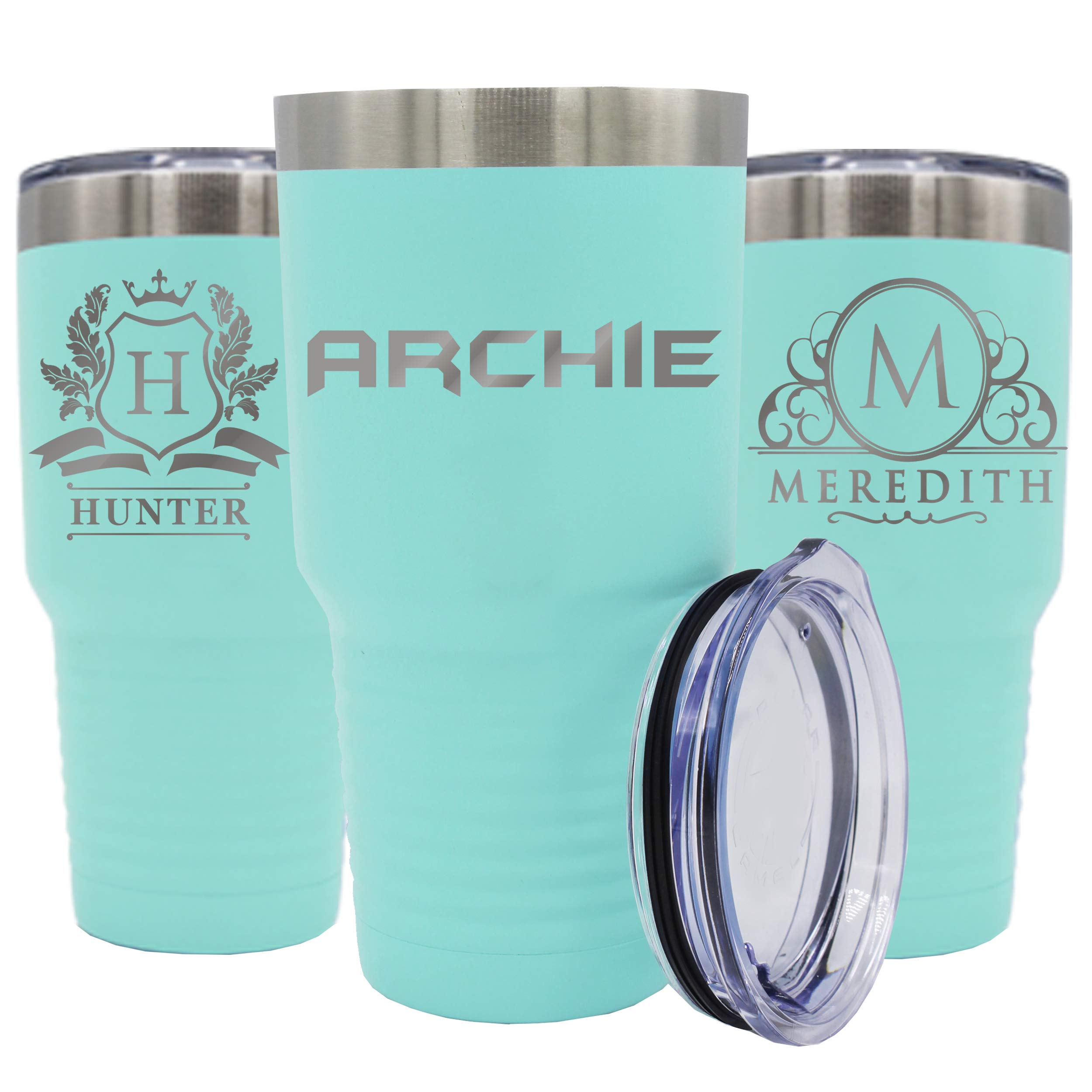 Personalized Engraved 30 oz Teal Blue Vacuum Insulated Stainless Steel Travel Tumbler - Double Wall Thermal Cup with Custom Name - Perfect for Coffee, Tea & Cold Drinks at Work, Gym or Outdoor Adventures