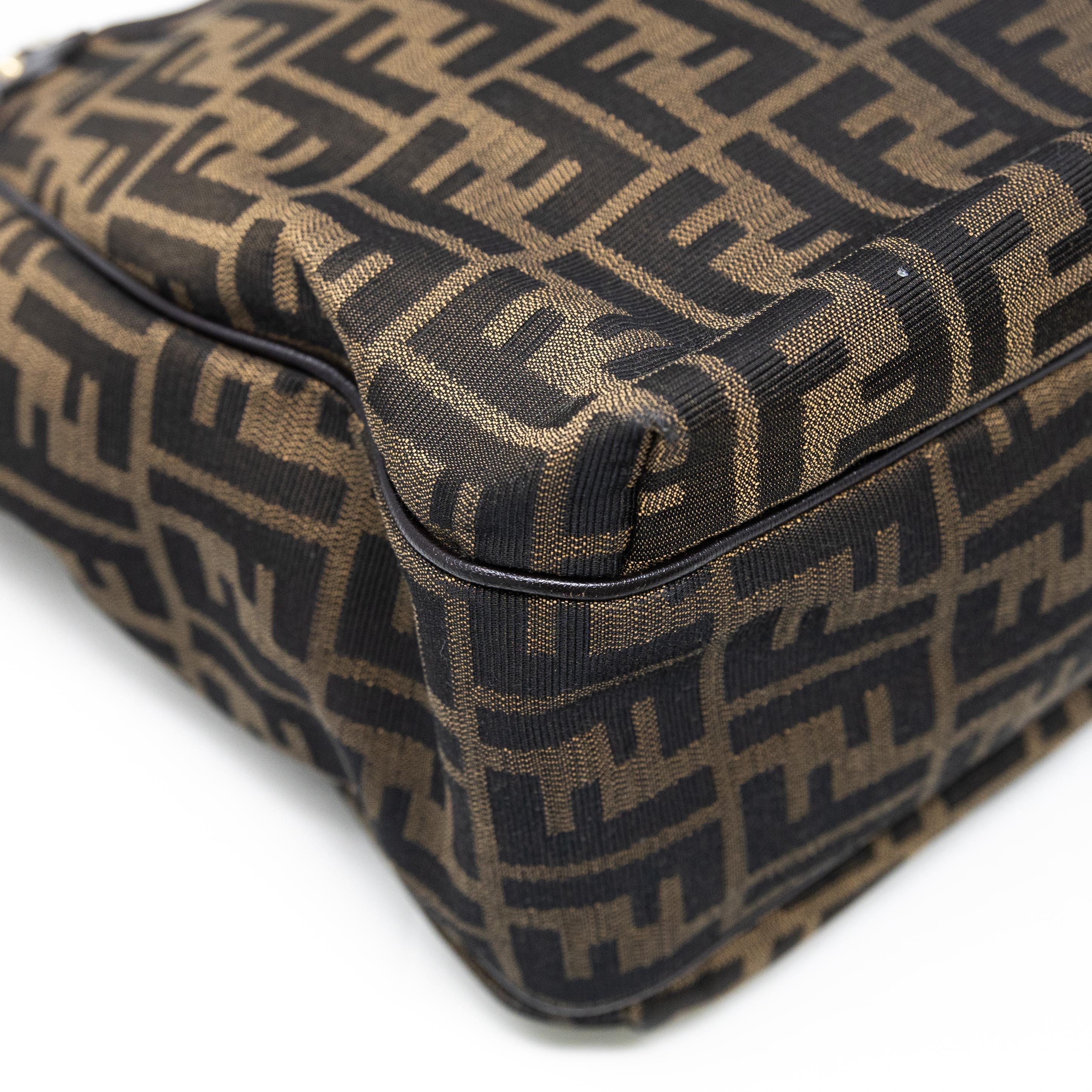 Fendi Zucca Print Brown Leather Shoulder Bag for Women - Stylish Designer Handbag Perfect for Work, Travel & Everyday Use