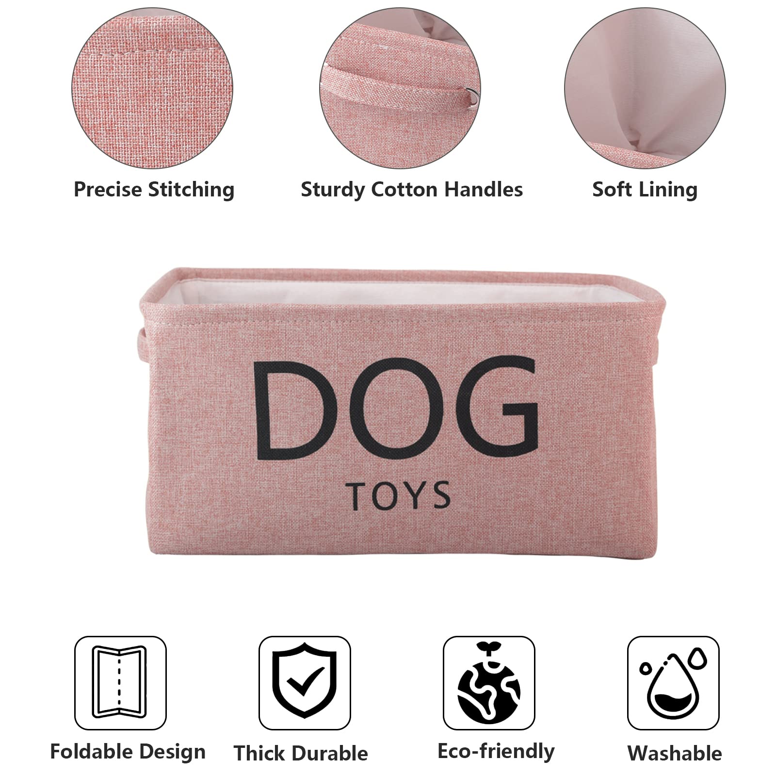 Pethiy Canvas Cat Toy Basket with Handles - Pet Toy Storage Bin for Cats, Dog Toys & Accessories Organization - Pink | Perfect for Living Room, Bedroom & Pet Play Area