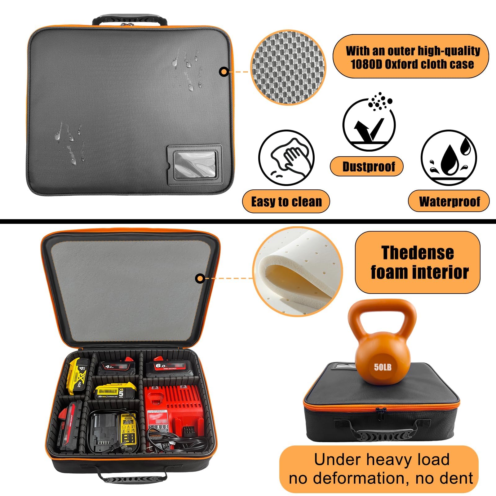 Extra Large Heavy-Duty Power Tool Battery Storage Case - Compatible with Dewalt, Milwaukee, Makita 20V/60V/12V/18V Batteries & Chargers - Portable Organizer Box with Adjustable Dividers for Tools and Accessories - Perfect for Job Sites, Workshops, and DIY Projects