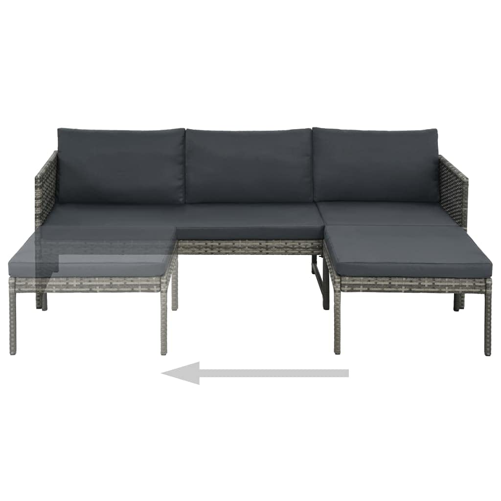 3-Piece Gray Poly Rattan Patio Furniture Set with Cushions & Coffee Table - Outdoor Garden Sofa Conversation Set, Weather-Resistant Wicker Lounge Chairs for Backyard, Poolside or Deck Relaxation