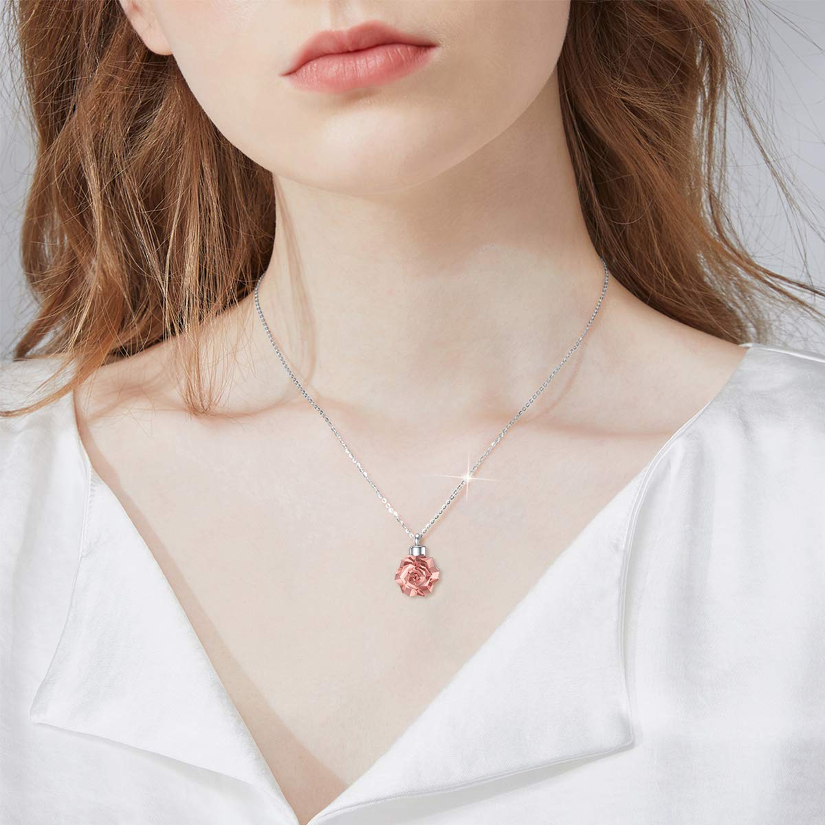 Sterling Silver Rose Flower Urn Necklace for Ashes - Memorial Cremation Jewelry for Women & Men | Keepsake Pendant for Loved Ones | Perfect for Remembrance Ceremonies & Everyday Wear