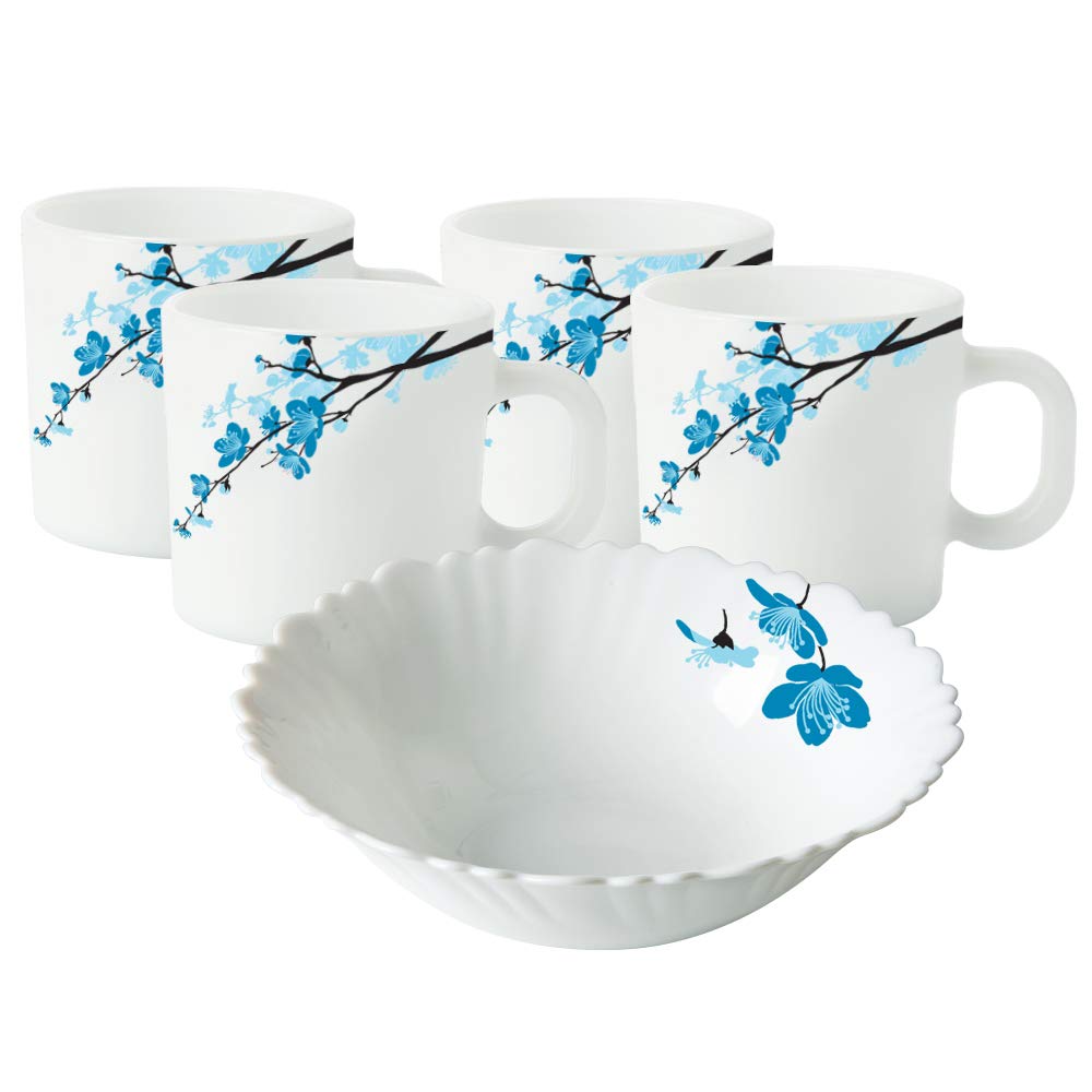 BOROSIL Larah Opalware Snacks Set - 5-Piece 180ml White Porcelain Dessert Bowls for Ice Cream, Salads, Snacks & Party Serving
