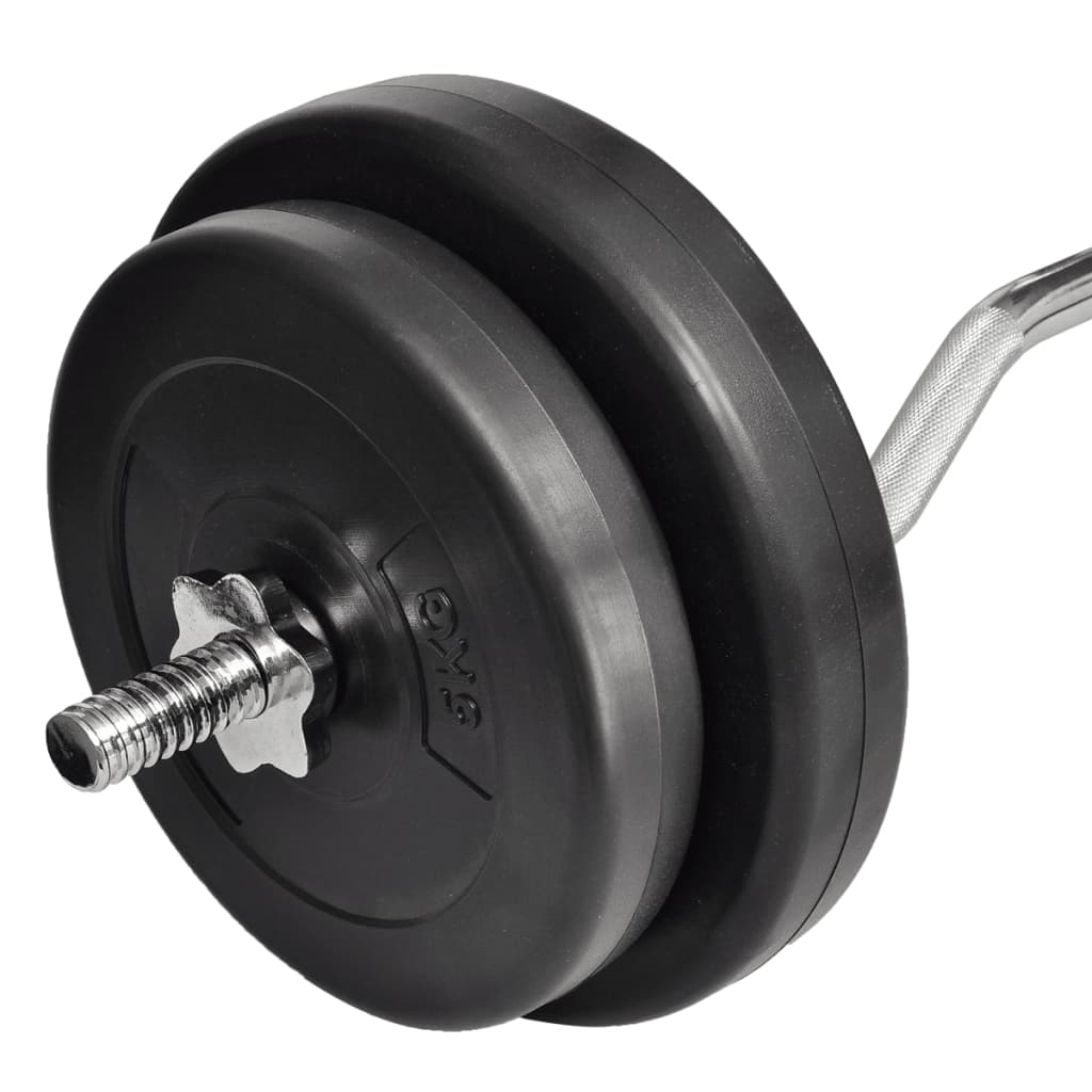 vidaXL Olympic Curl Bar with 30kg Weight Set - Perfect for Home Gym Strength Training & Weightlifting Workouts