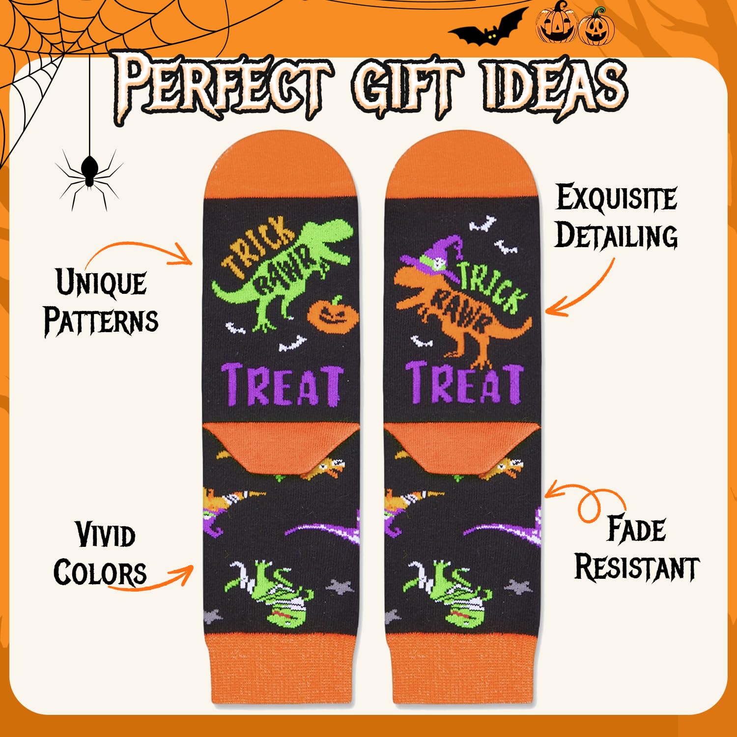 HappyPop Halloween Dinosaur Socks - Spooky Gifts for Kids & Teens - Party & Cosplay Fun