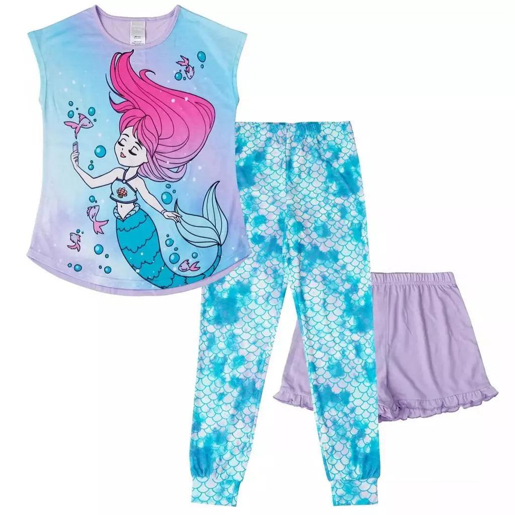 Cute Mermaid Pajama Set for Girls (3-Piece) - Soft Kids Sleepwear Ages 4-14 Years - Perfect for Bedtime, Sleepovers & Themed Parties