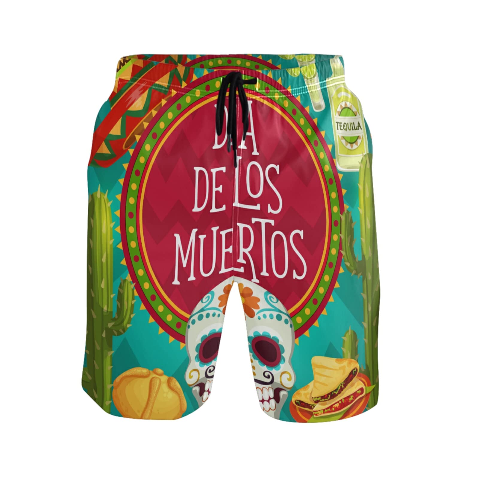 Men's Sugar Skull Cactus Swim Trunks - Quick Dry Beach Shorts with Pockets - Perfect for Swimming, Surfing & Summer Vacations