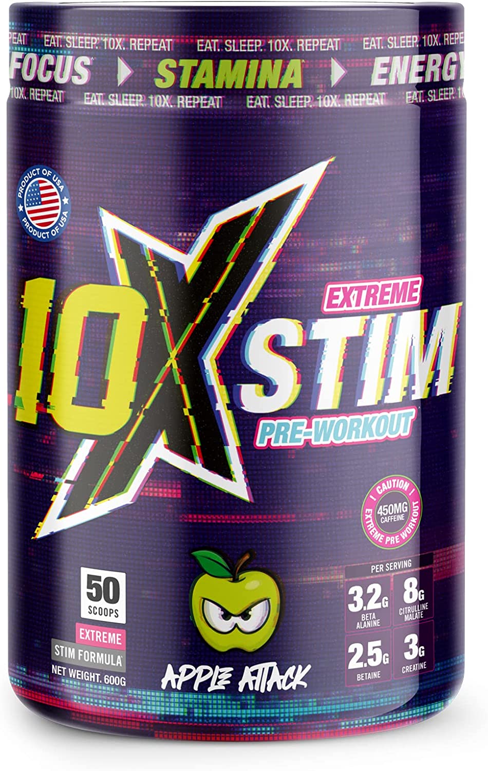 10X Athletic STIM 600g - Premium Pre-Workout Powder for Energy & Focus - Ideal for Gym, Running & Fitness Training