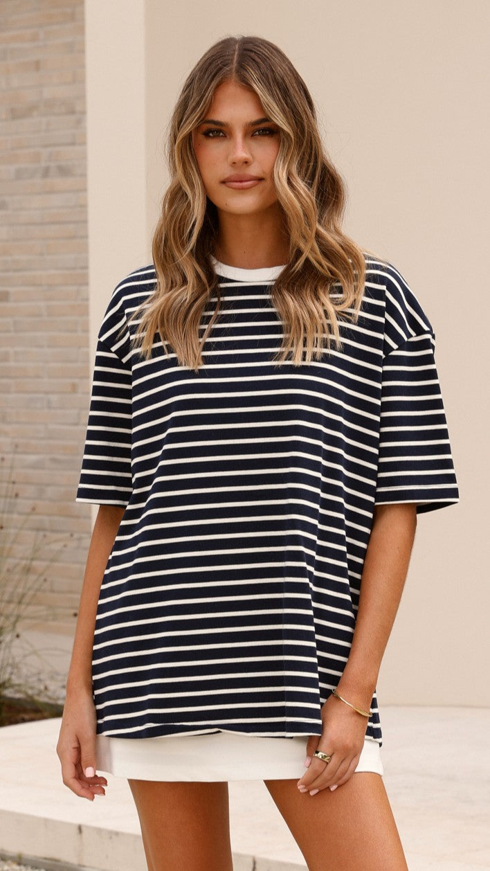 Jeto Oversized Tee - Soft Cotton Relaxed Fit T-Shirt for Men & Women in Navy/White - Perfect for Casual Wear, Lounge & Street Style