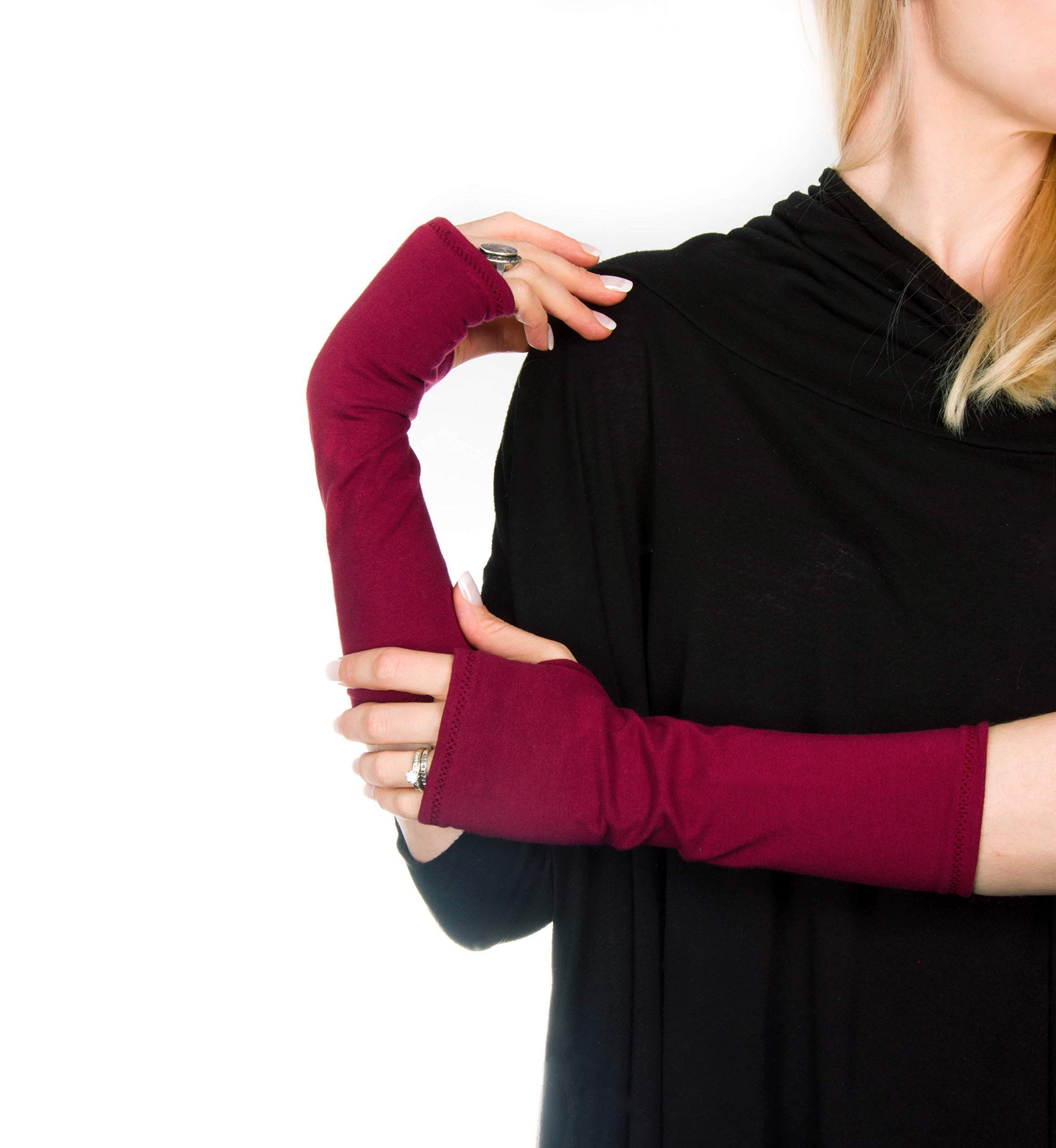 Forgotten Cotton Long Jersey Fingerless Gloves (Maroon Burgundy) - Warm Winter Accessories for Typing, Driving & Outdoor Activities