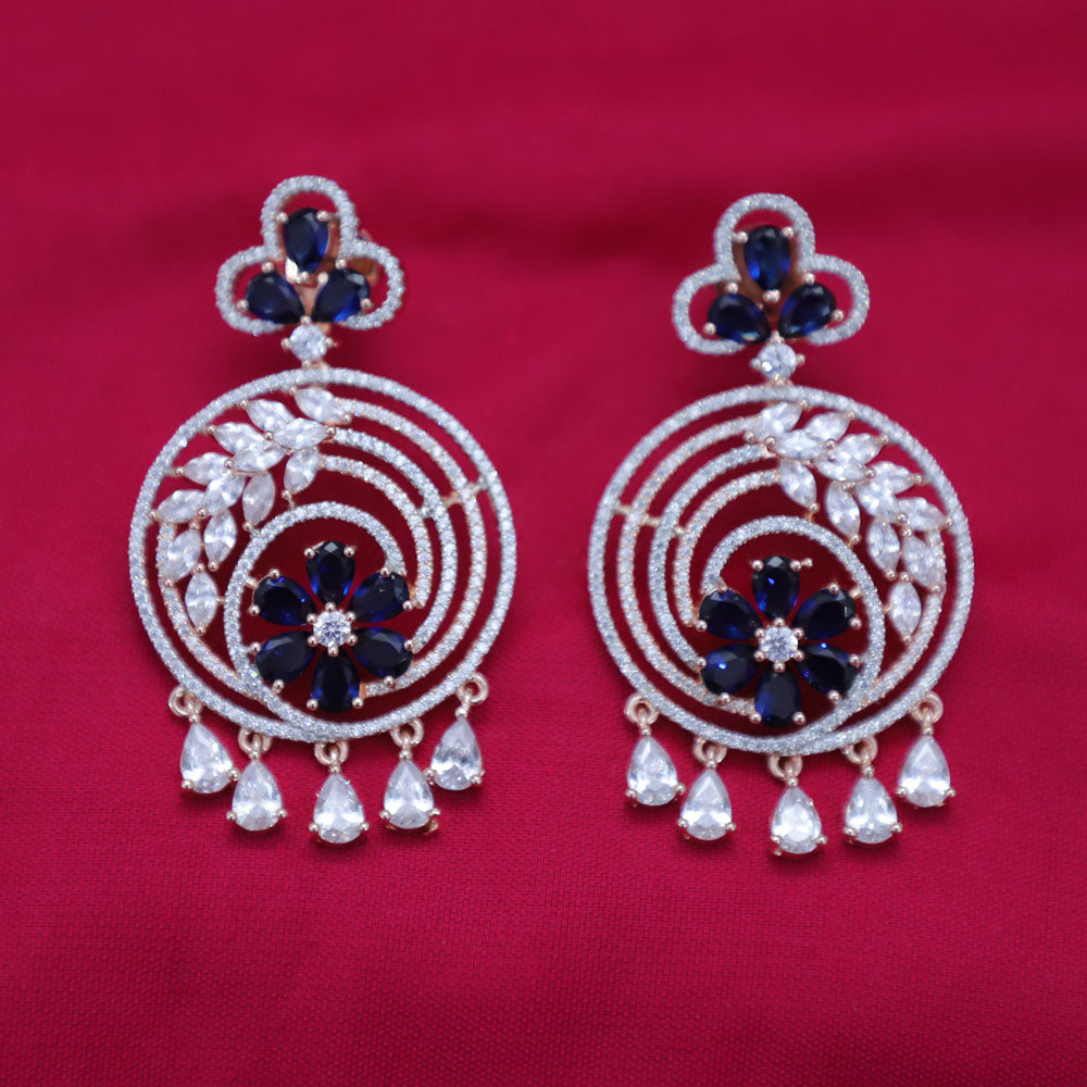 Blue Stone Gold American Diamond Contemporary Earrings (E117) - Elegant Fashion Jewelry for Women, Perfect for Parties, Weddings & Special Occasions