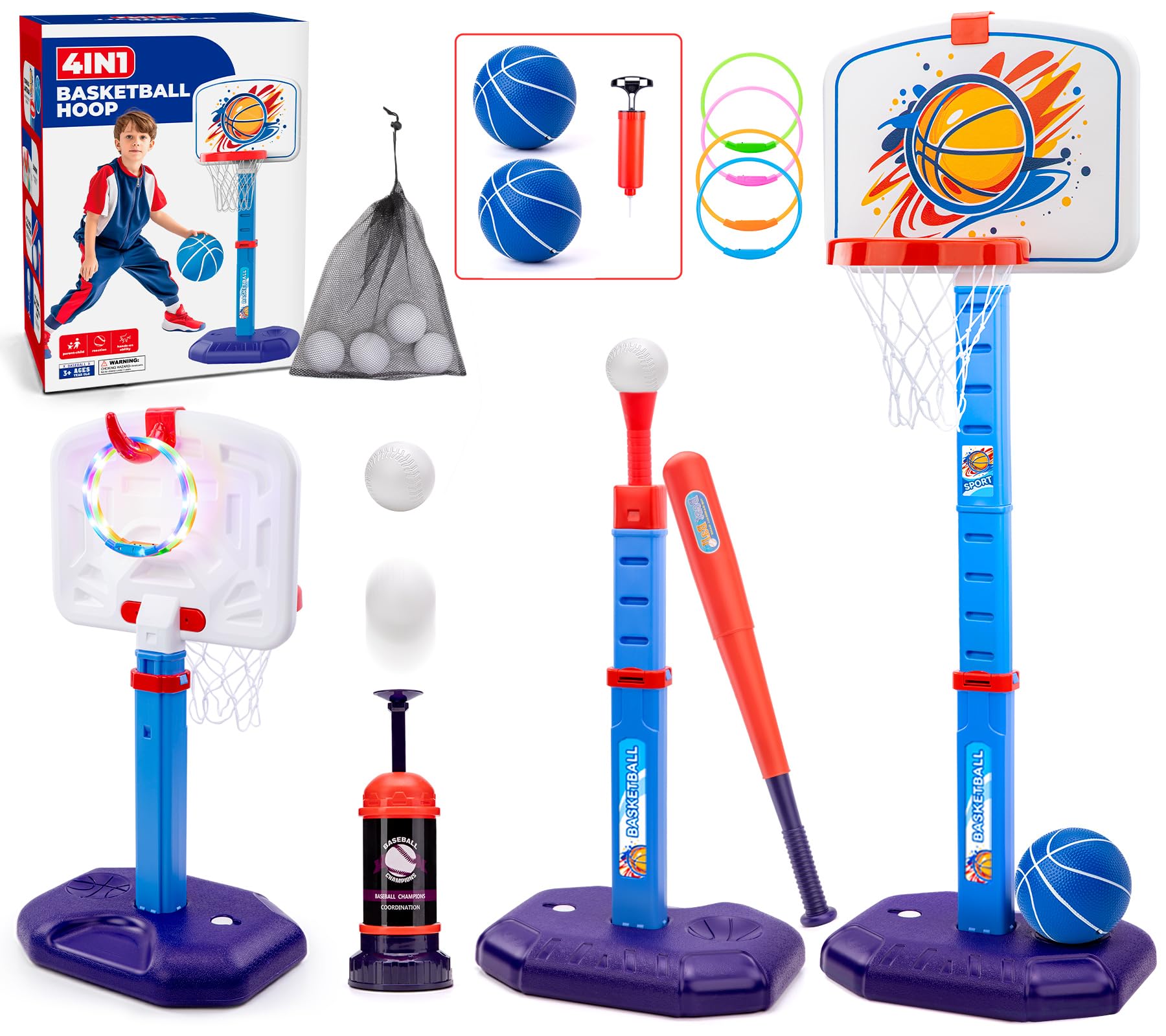 Meland 4-in-1 Kids Basketball Hoop - Indoor/Outdoor Sports Toy for Toddlers