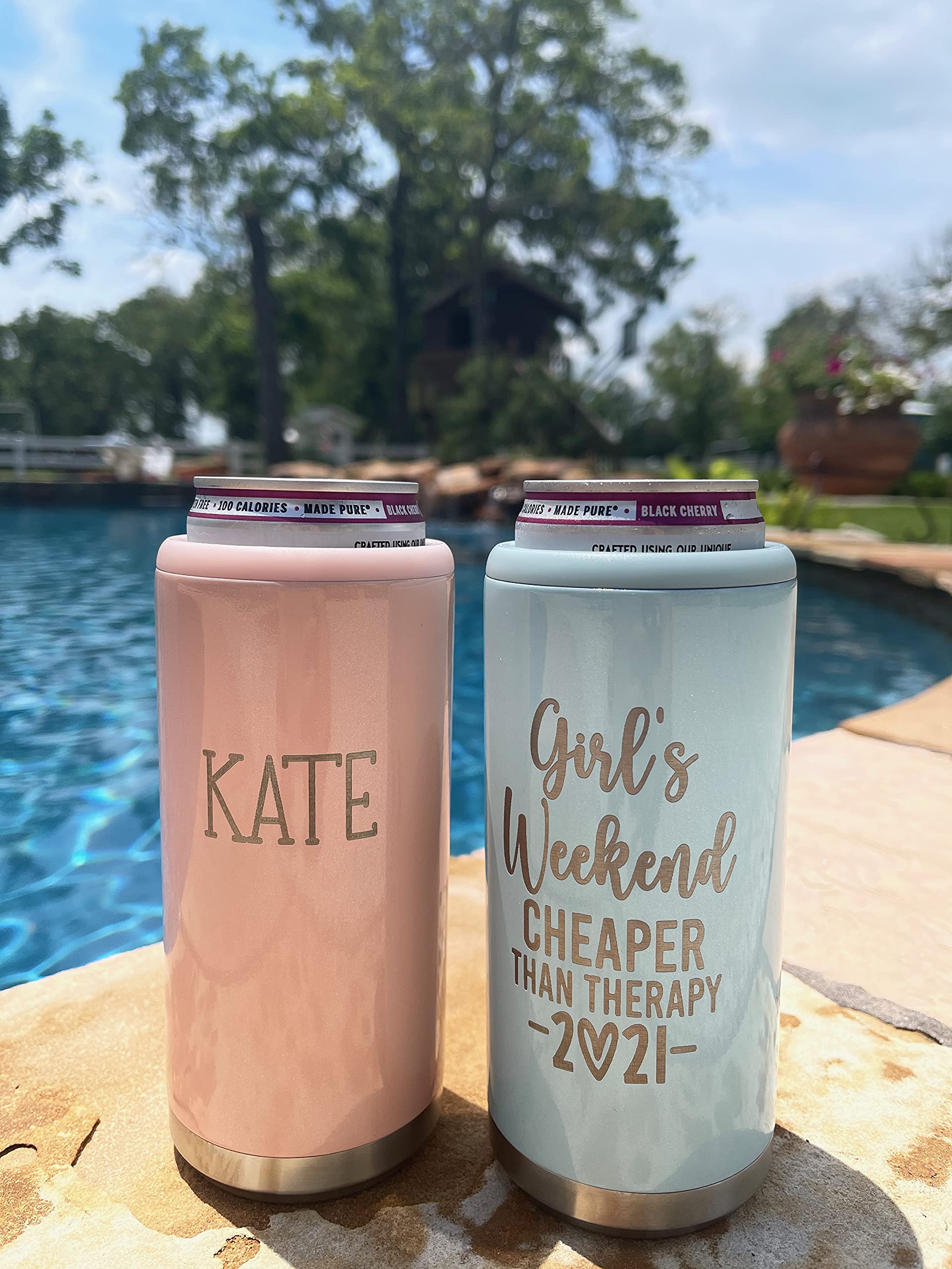 Personalized Skinny Can Cooler for Girls Weekend - Hard Seltzer & Slim Can Insulated Tumbler - Perfect for Girls Getaway, Vacation & Trip Weekend - Great for Pool Parties, Beach Outings & Bachelorette Celebrations