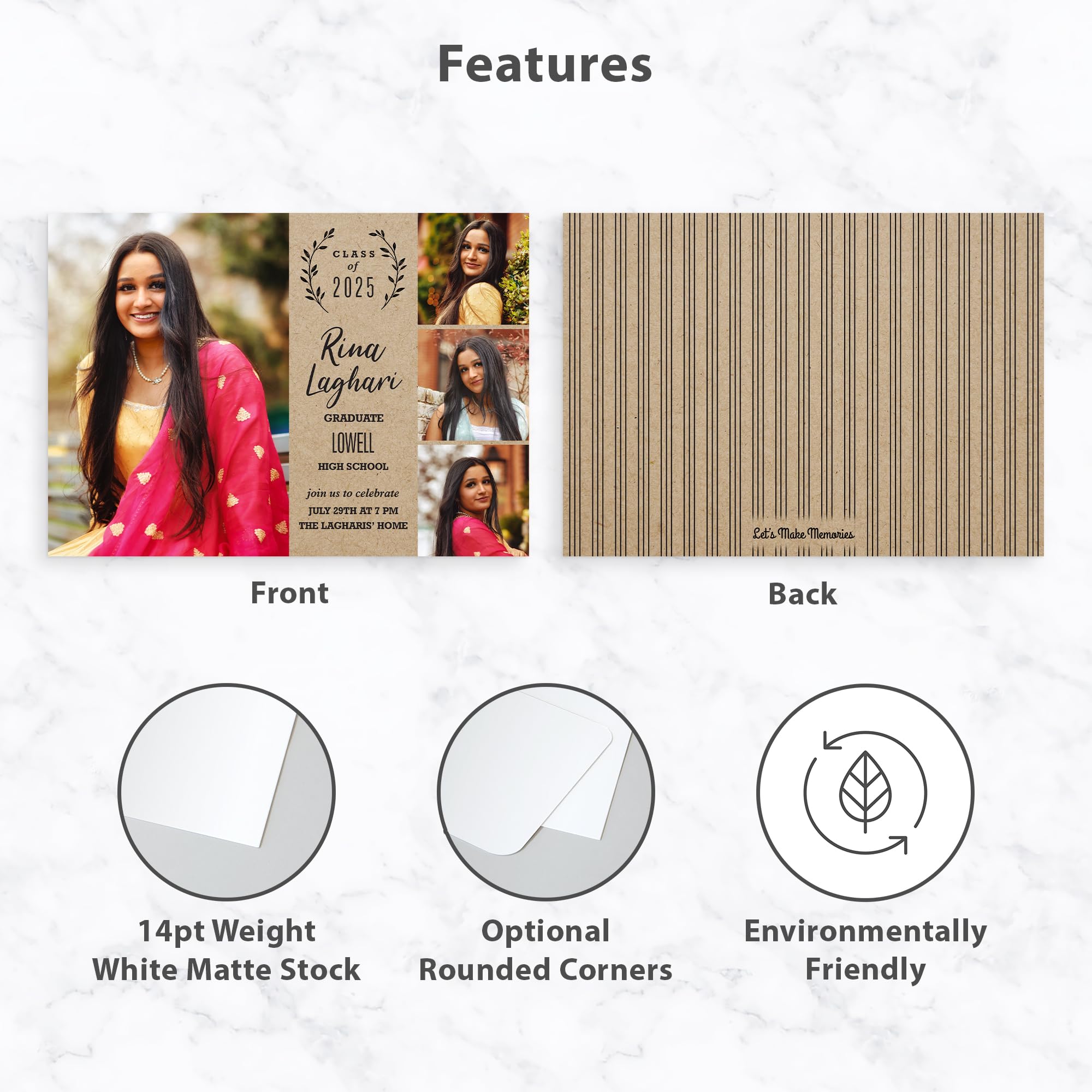Personalized Graduation Announcements Class of 2025 - Premium 5x7 Photo Cards with White Envelopes - Modern Laurel Design - Custom Invitations for High School & College Graduates - Perfect for Commencement Ceremonies & Family Celebrations - Set of 75