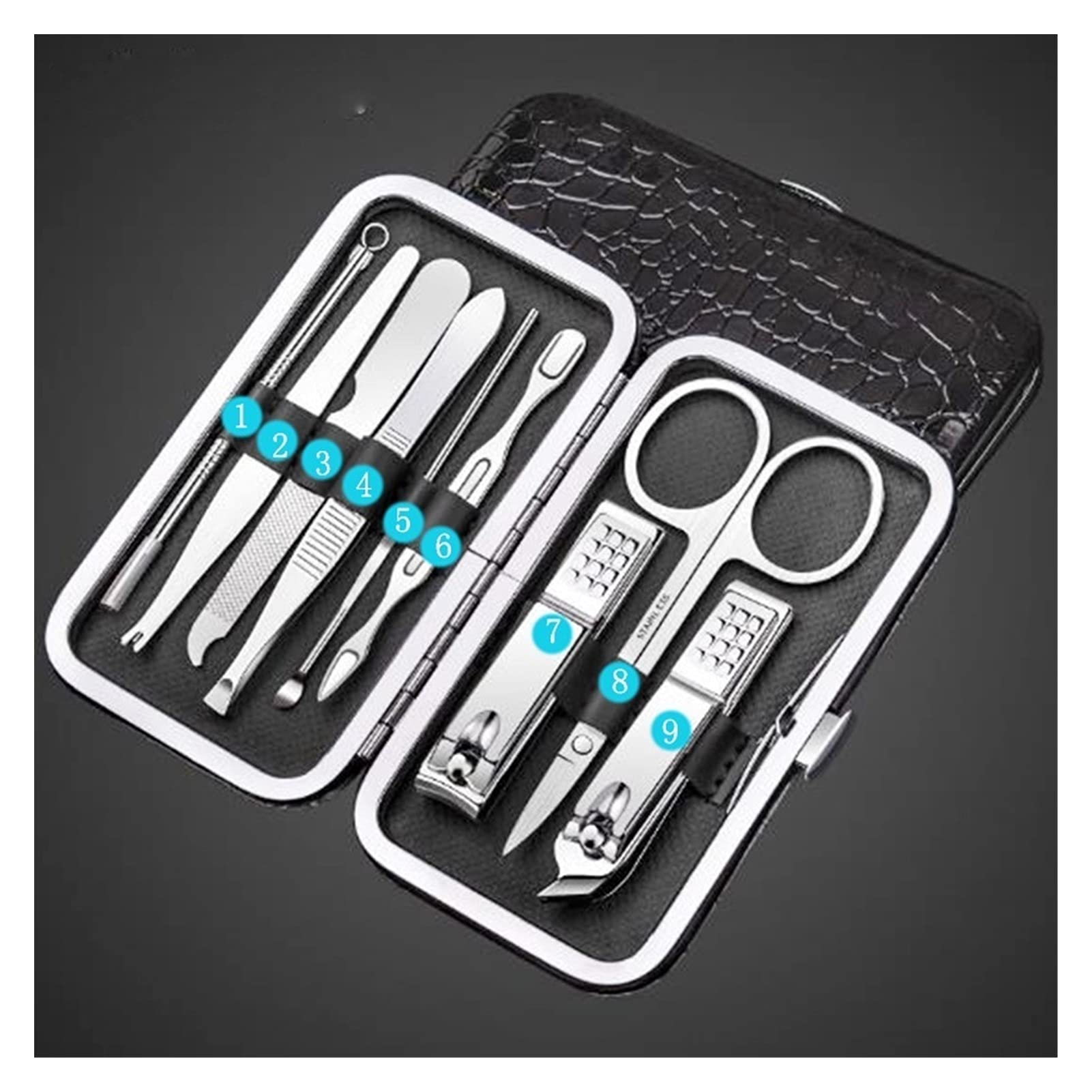Professional 9-Piece Stainless Steel Manicure & Pedicure Set - Nail Clippers, Trimmer & Cutters for Fingernails & Toenails - Durable Nail Care Tools for Salons & Home Use (Black) - Perfect for Travel, Gifts & Personal Grooming