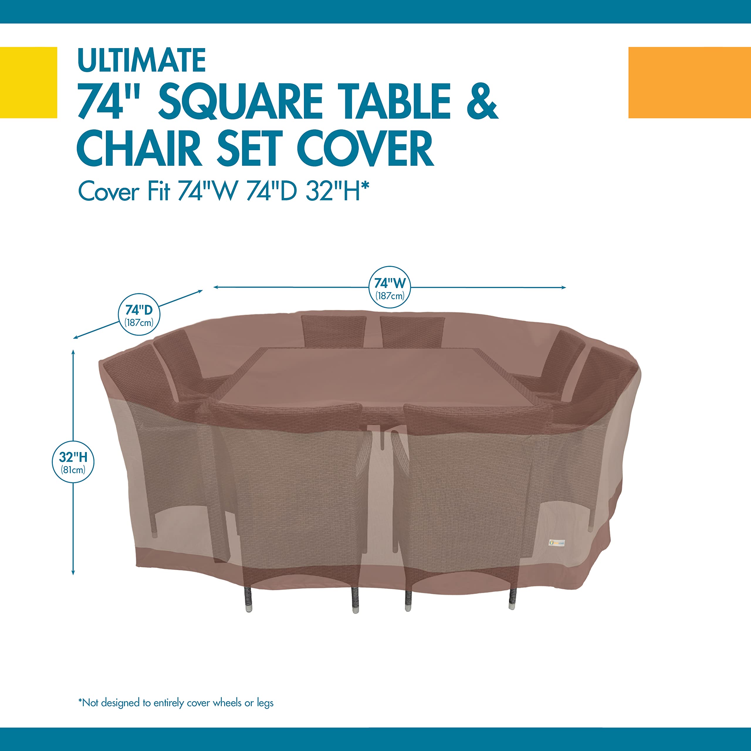 Duck Covers Ultimate Waterproof 74 Inch Square Patio Table Cover with Chairs - Heavy Duty Outdoor Furniture Protection for All Weather - Perfect for Backyard, Deck, and Garden Use