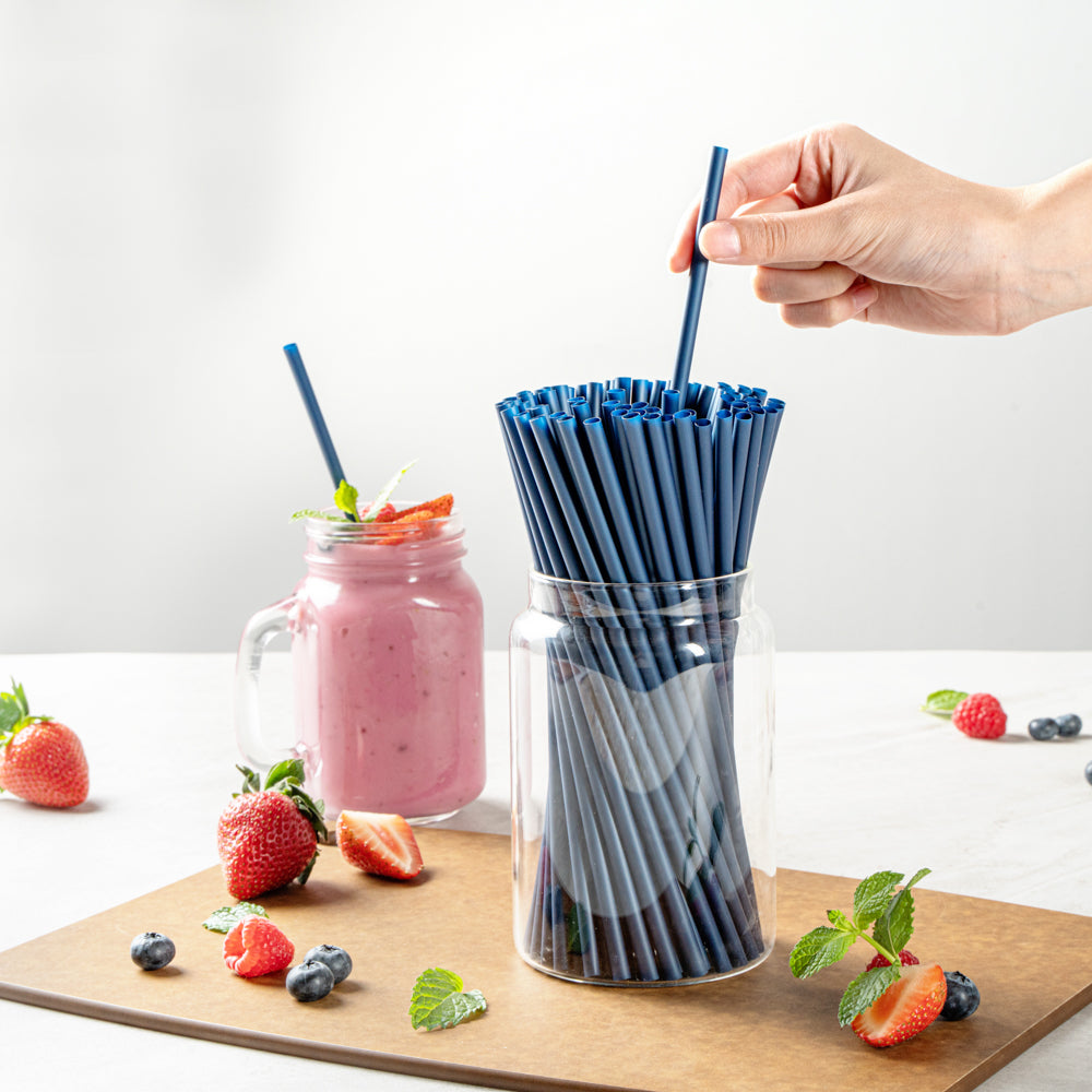 Eco-Friendly Compostable PLA/PBAT Plastic Straws - Midnight Blue, 8 1/4 Inch, 2000 Count Box - Perfect for Restaurants, Cafes & Sustainable Parties