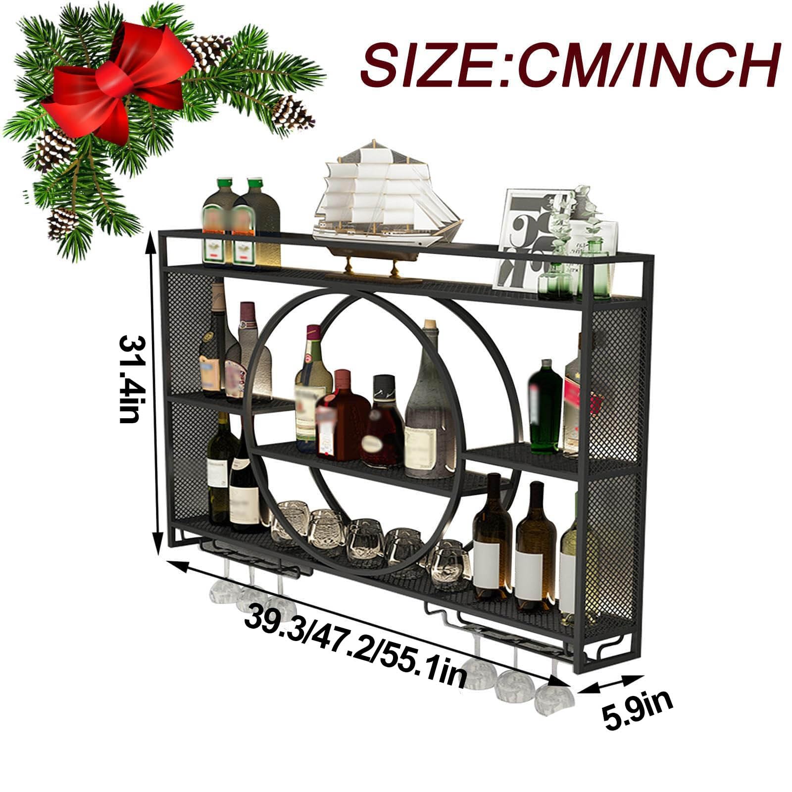 Modern Round Wall Mounted Wine Rack - Large Capacity Hanging Iron Display Stand for Kitchen, Living Room & Bar - Decorative Bottle Storage Solution (Black, 47.2 x 5.9 x 31.4 Inches) - Perfect for Home Decor, Entertaining Guests & Wine Collection Display