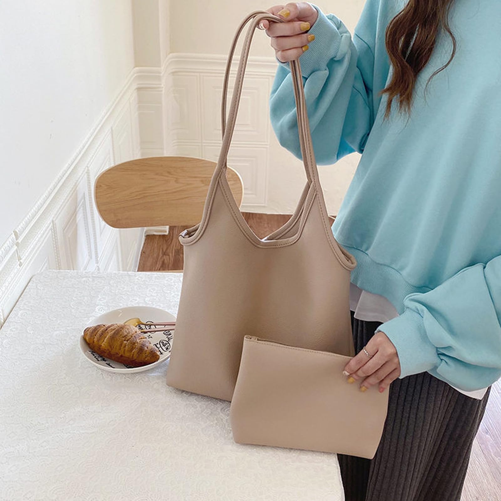 Stylish Large Capacity PU Leather Shoulder Bag - Lightweight Hobo Purse with Coin Purse Set for Women | Perfect for Work, Travel & Everyday Use