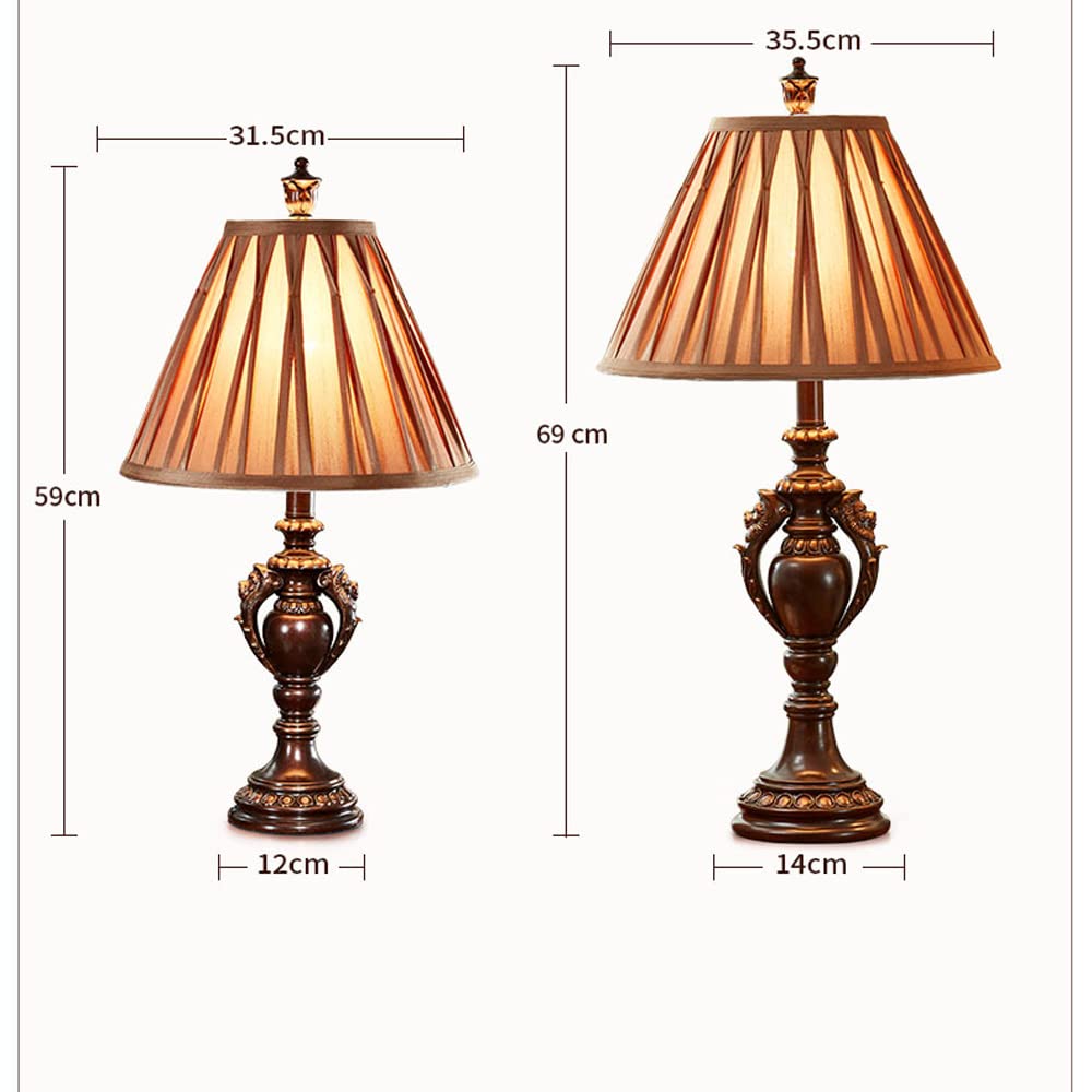 Vintage Bronze Resin Table Lamp with Drum Shade - Bedroom Nightstand Light, Living Room & Study Desk Lamp - Perfect for Cozy Reading Nook, Home Office Lighting, and Bedside Ambience
