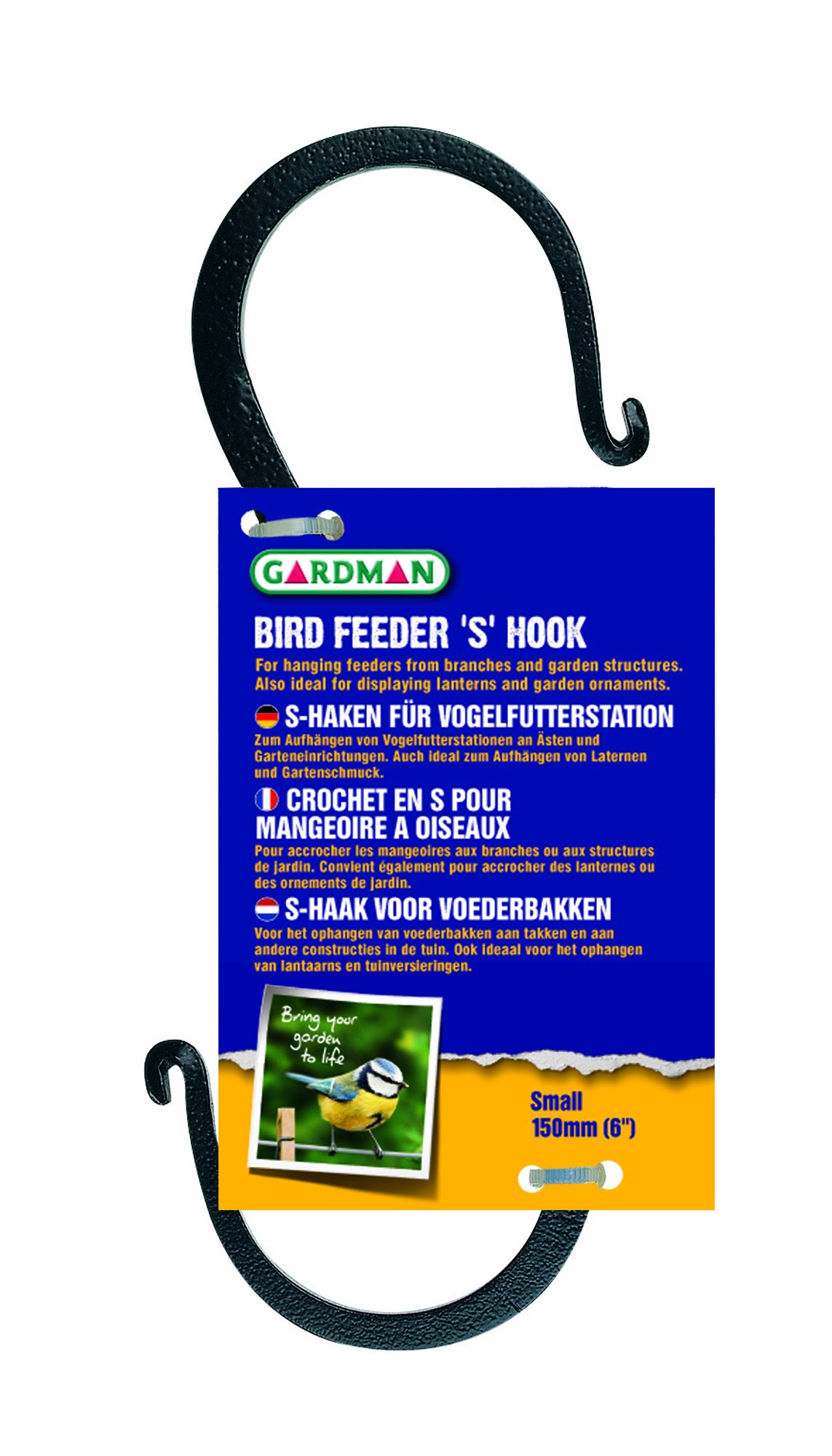 Gardman R241 6-Inch Black S Hook - Heavy Duty Hanging Hooks for Plants, Bird Feeders & Outdoor Decor - Perfect for Garden, Patio, and Home Organization
