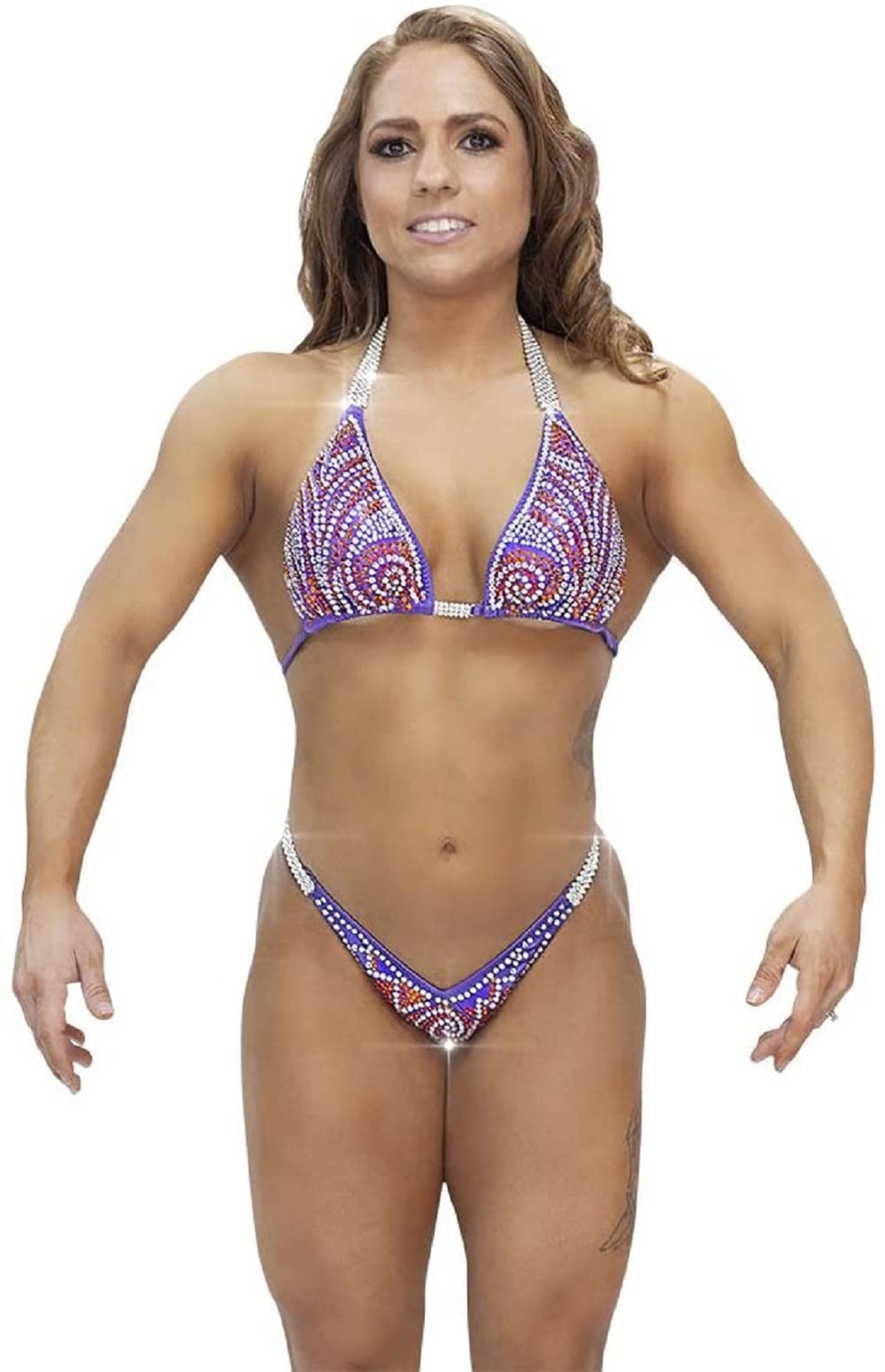 NPC Figure Competition Bikini Suit - Purple Wonder 2-Tone Stone Work Physique Posing Suit for Bodybuilding & Fitness Shows | Perfect for NPC, IFBB & WBFF Competitions
