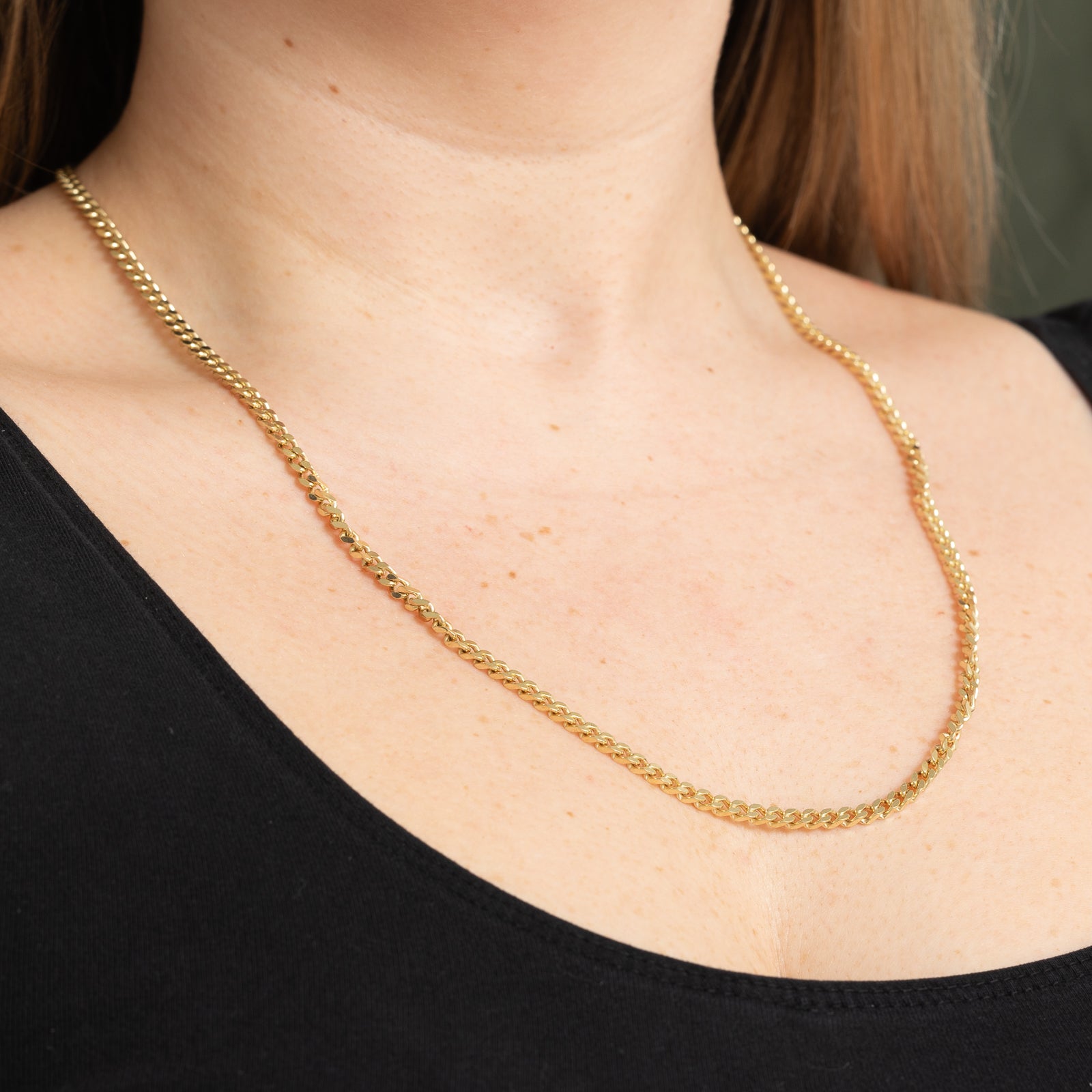 14K Yellow Gold Curb Link Chain Necklace - 3.33mm Width, 23.5 Inch Length - Durable & Elegant Jewelry for Women & Men - Perfect for Everyday Wear, Gifts & Special Occasions