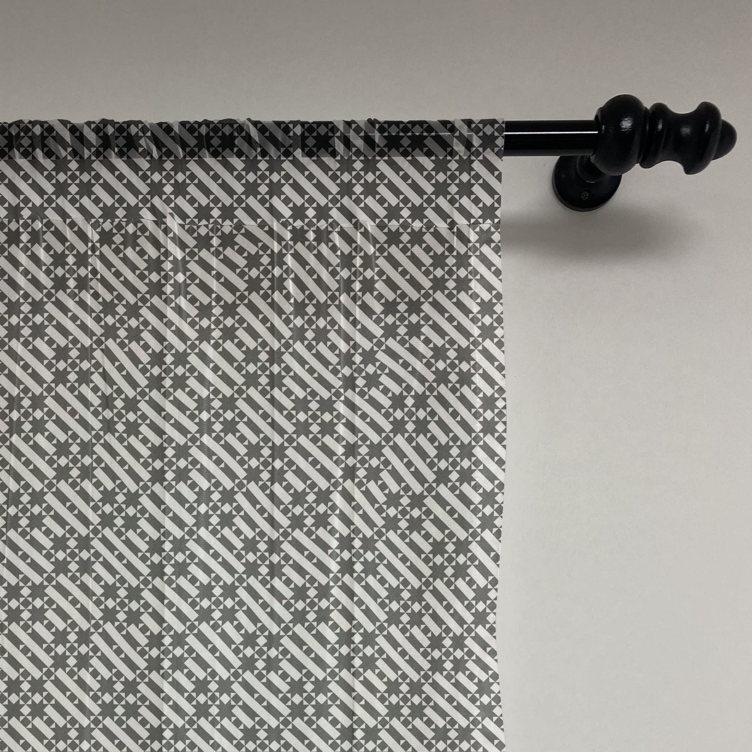 Ambesonne Abstract Tulle Curtains - Geometric Pattern Sheer Drapes with Rod Pocket, Dark Grey & White, 108x90 Inches (2 Panels) | Perfect for Weddings, Parties, Living Room & Bedroom Decor