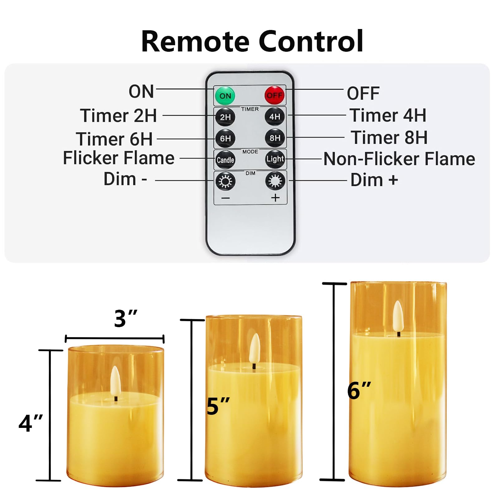 3 Pack Amber Flameless LED Candles - Battery Operated Clear Acrylic Pillar Candles with Remote & Timer for Wedding, Party, Birthday Decorations - Perfect for Home, Hotel, Restaurant & Romantic Ambiance