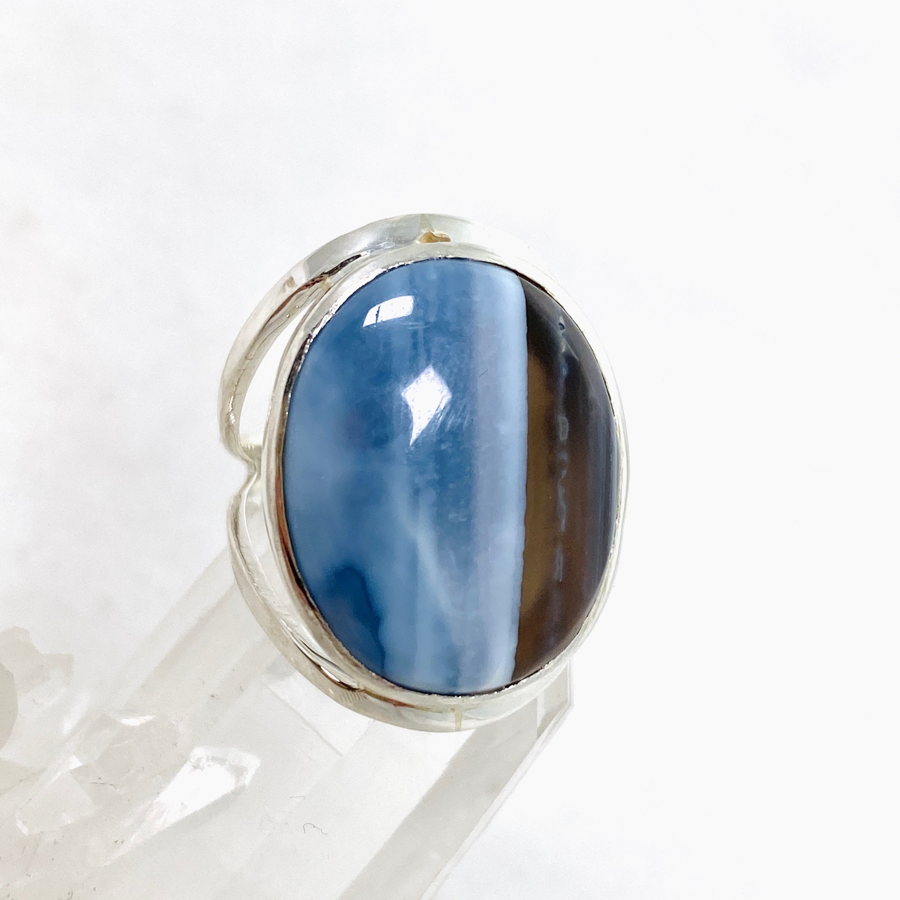 Blue Owhyee Opal Oval Cabochon Ring - Size 9 - KRGJ3304 - Elegant Jewelry for Women, Perfect for Weddings, Parties & Special Occasions