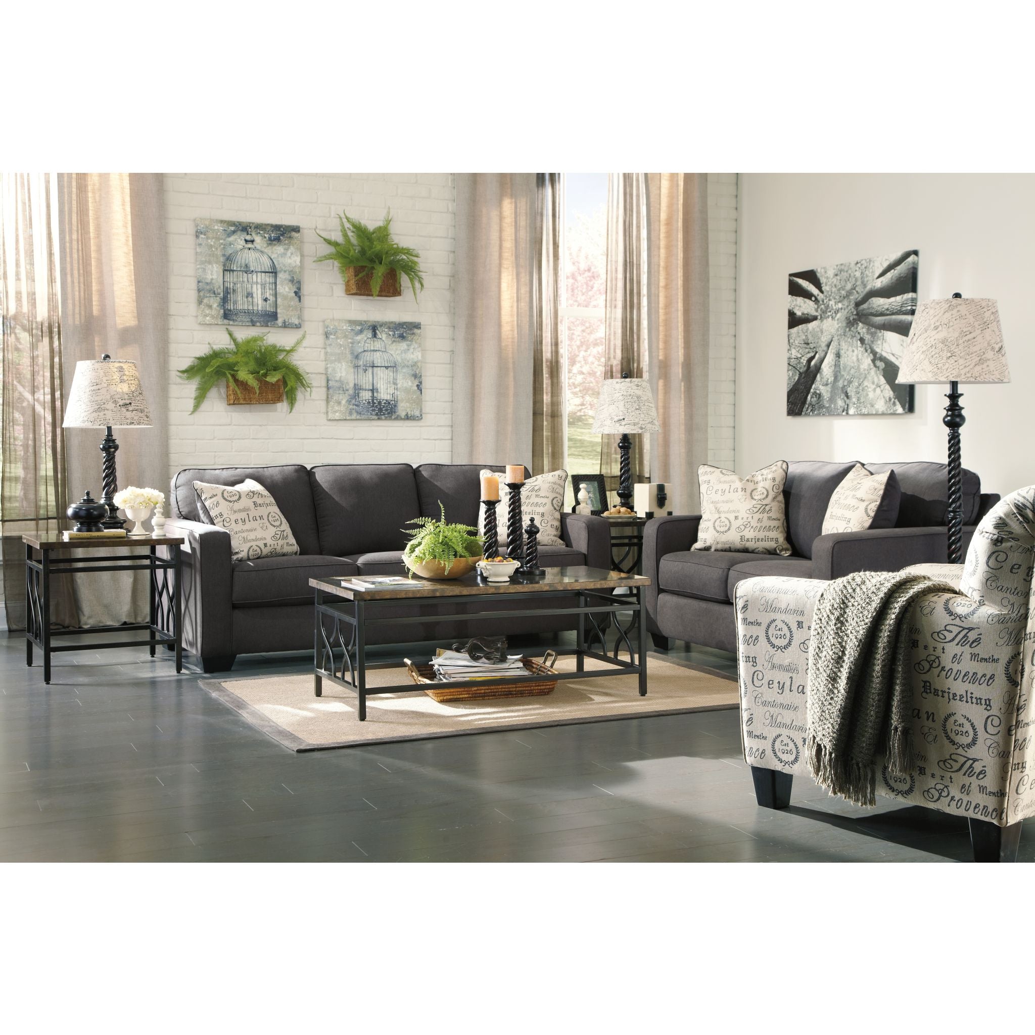 Alenya Modern Sofa - Charcoal Gray Upholstered Couch for Living Room, Lounge & Office - Comfortable 3-Seater with Sturdy Wooden Legs