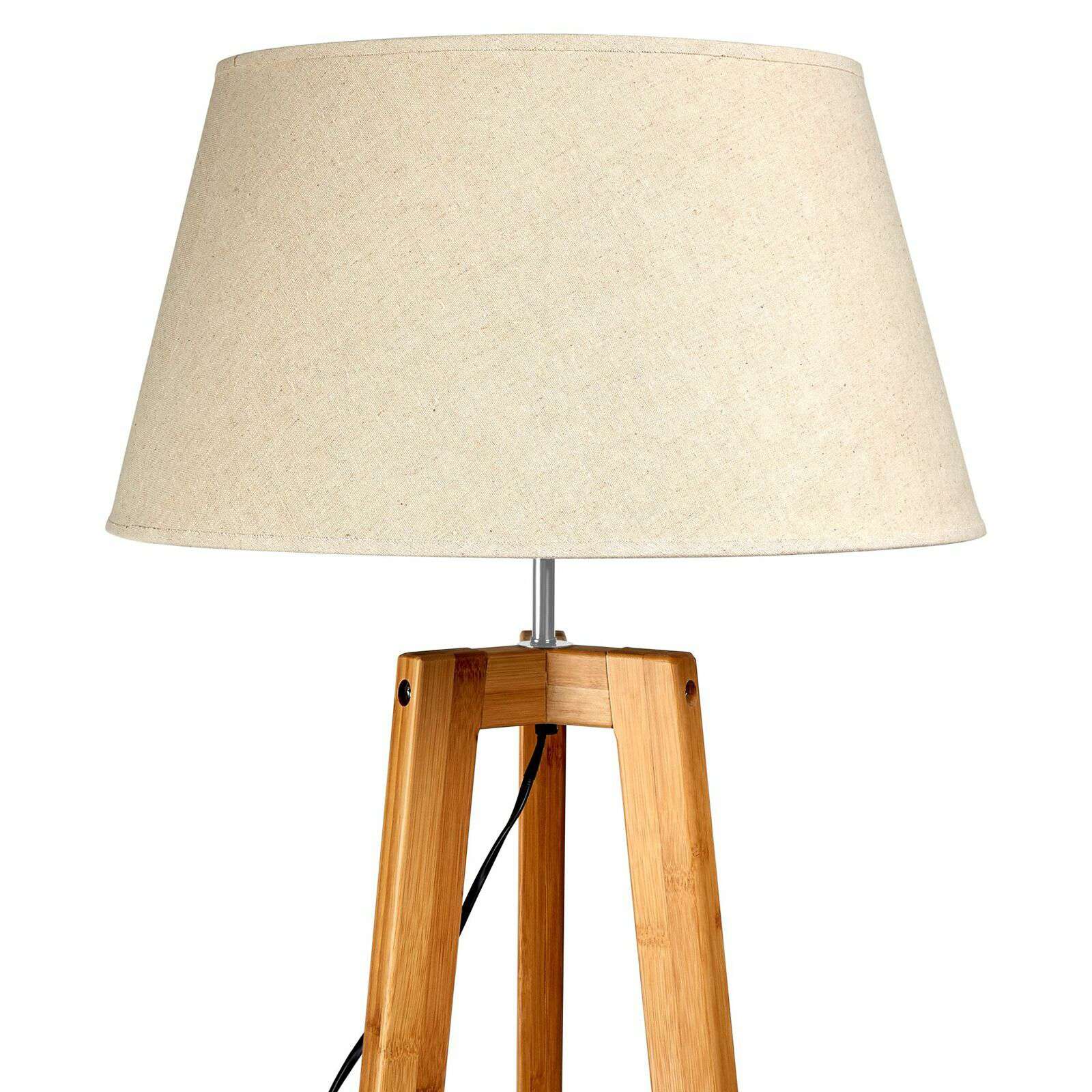 155cm Large Bamboo Wooden Tripod Floor Lamp with Beige Linen Shade - Modern Boho Lighting for Living Room, Bedroom & Office Decor