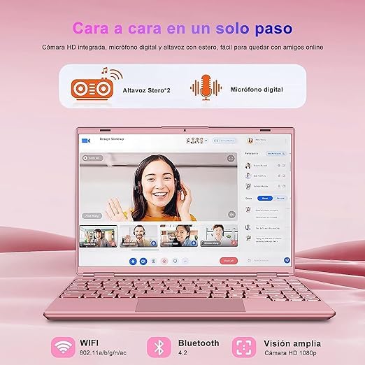 AOCWEI JSY Windows 11 Laptop - 14 Inch Notebook with Intel N5095 (Up to 2.9GHz), 8GB RAM, 256GB SSD + 1TB Expandable Storage, Dual WiFi, Cooling Fan, 1920x1200 2K FHD Display in Pink | Perfect for Work, Study & Entertainment