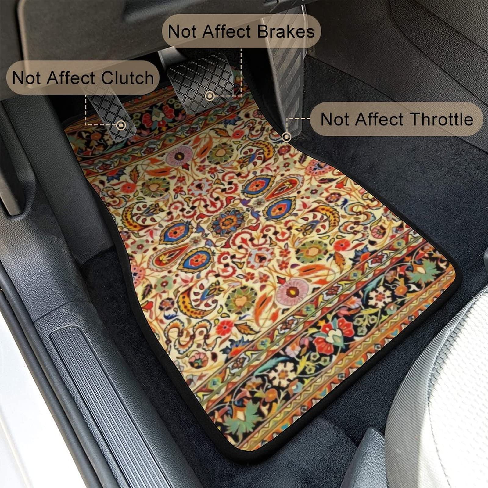 Antique Persian Style 4-Piece Car Floor Mats Set - Universal Fit for SUV, Vans, Sedans & Trucks - All-Weather Protection Car Carpets - Perfect for Road Trips, Daily Commute & Interior Protection