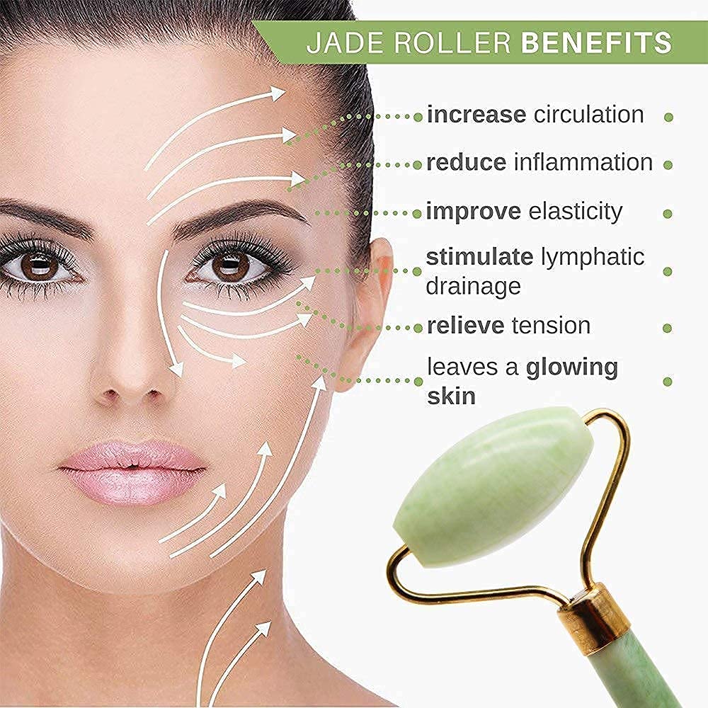 Natural Jade Roller & Gua Sha Set - ZYCOFORD Facial Massager for Women & Girls, Anti-Aging Skin Care Tool with Cooling Stone Roller (Pack of 1) | Perfect for Morning Routine, Night Skincare & Relaxation Therapy
