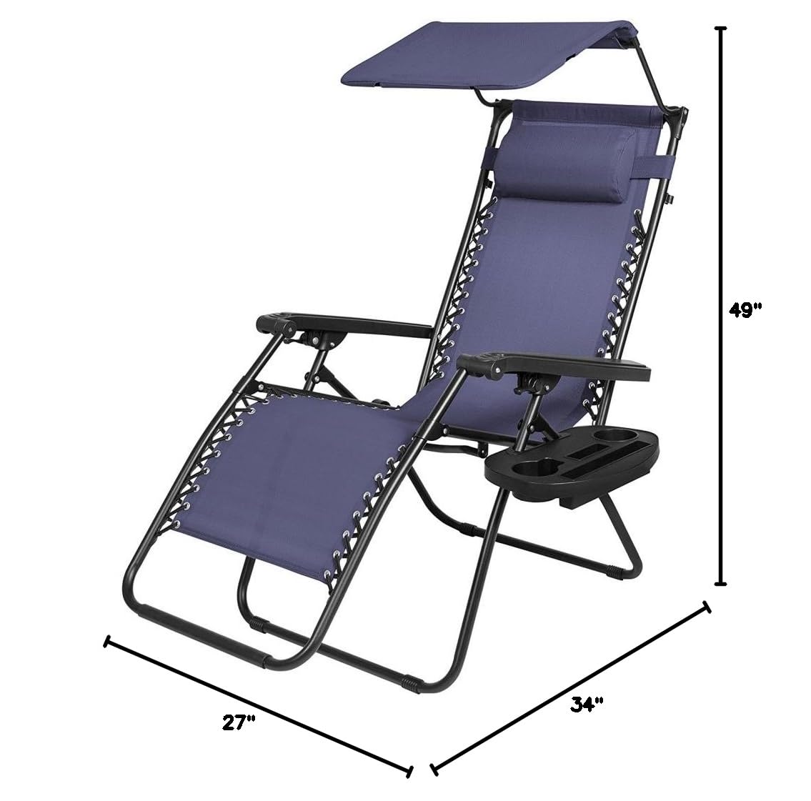 Koonlert14 Zero Gravity Lounge Chair - Adjustable Outdoor Recliner with Padded Headrest, Textilene Fabric & Sunshade Canopy - Perfect for Patio, Poolside & Backyard Relaxation (Navy Blue)