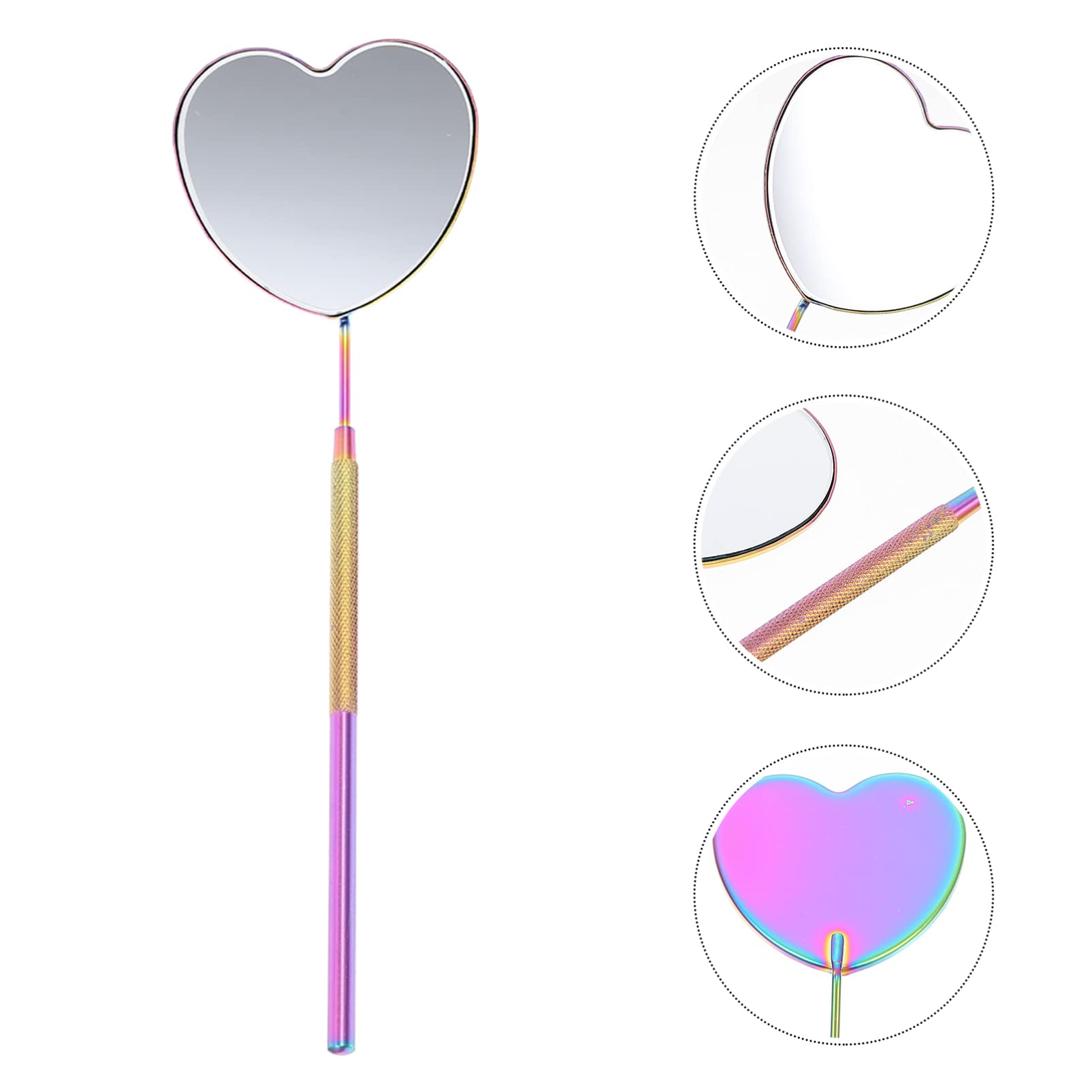 FRCOLOR 5pcs Stainless Steel Eyelash Extension Mirror Set - Handheld Lash Check Tool with T-Shaped Handle for Professional Eyelash Grafting & Makeup Application - Perfect for Salon, Home Use & Travel Beauty Accessories