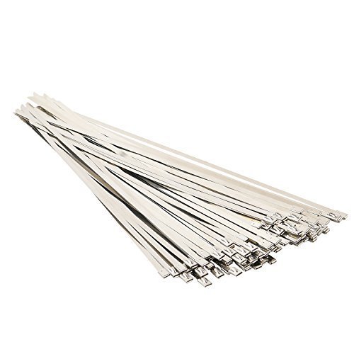 Stainless Steel Locking Cable Ties - Heavy Duty Metal Zip Ties (100pcs, 11.8 Inch) - Corrosion Resistant Exhaust Wrap Coated for Automotive, HVAC, Marine & Industrial Use