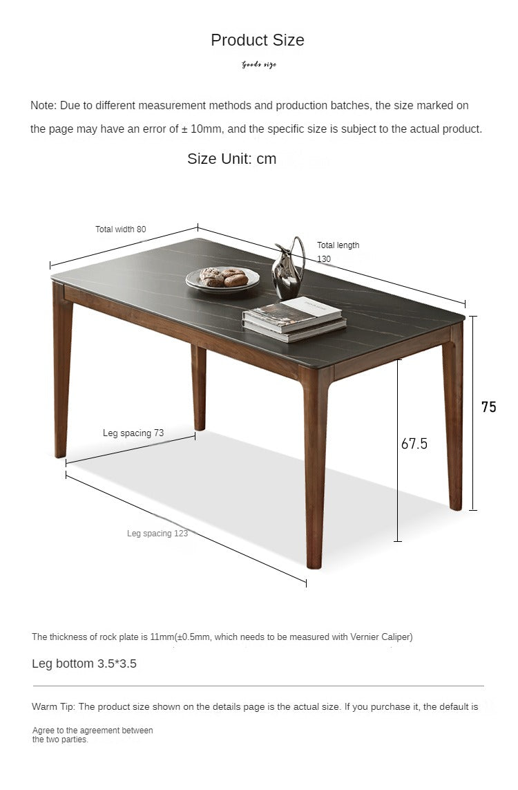Premium Black Walnut Wood Dining Table with Natural Slate Stone Top - Elegant Farmhouse Style for Dining Room, Kitchen, or Rustic Home Decor