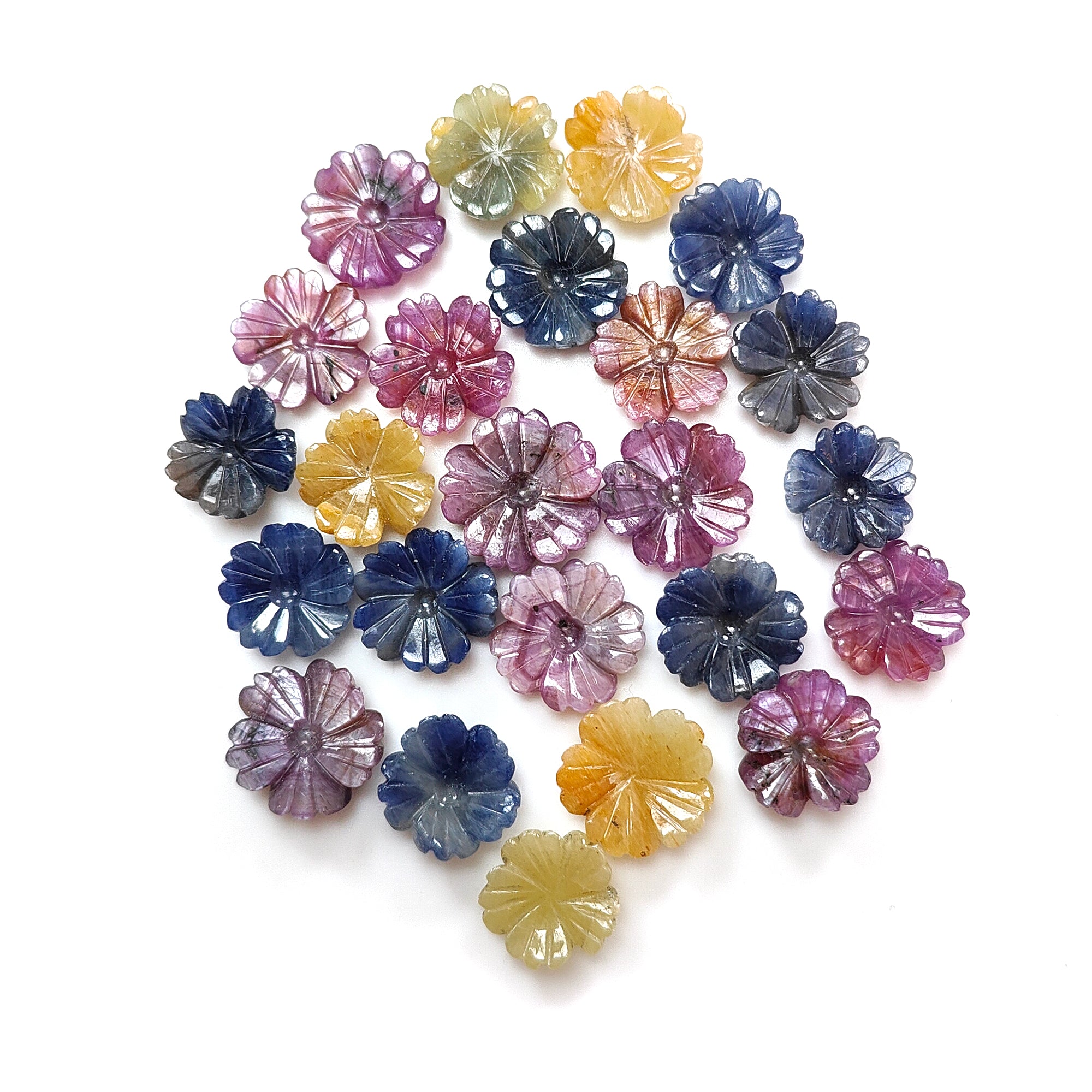 100% Natural Multi Sapphire Gemstone Flower Carving - Hand Carved Jewelry Making Supplies for Necklaces, Rings & DIY Crafts | Perfect for Bohemian Style Accessories & Gift Giving