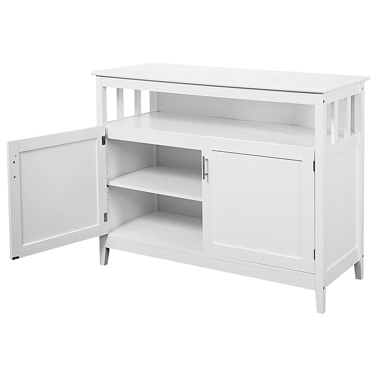 Modern White Storage Cabinet with 2 Doors & Open Shelf - Kitchen Buffet Server, Sideboard, Dining Room Storage, Pantry Organizer - Perfect for Kitchenware, Appliances & Dining Room Decor