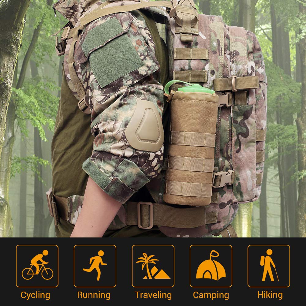 32OZ Tactical Water Bottle Pouch - 1000D Durable Molle Hydration Carrier Bag with Drawstring for Hiking, Camping & Outdoor Adventures