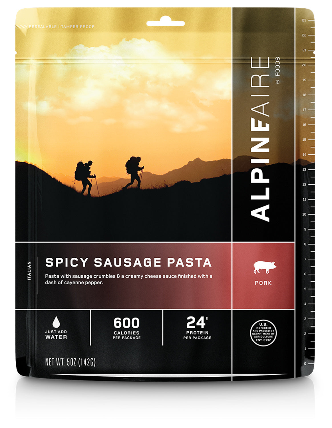 Alpine Aire Spicy Sausage Pasta - Dehydrated Camping Food, Backpacking Meals, Emergency Preparedness | Perfect for Hiking, Outdoor Adventures & Survival Kits