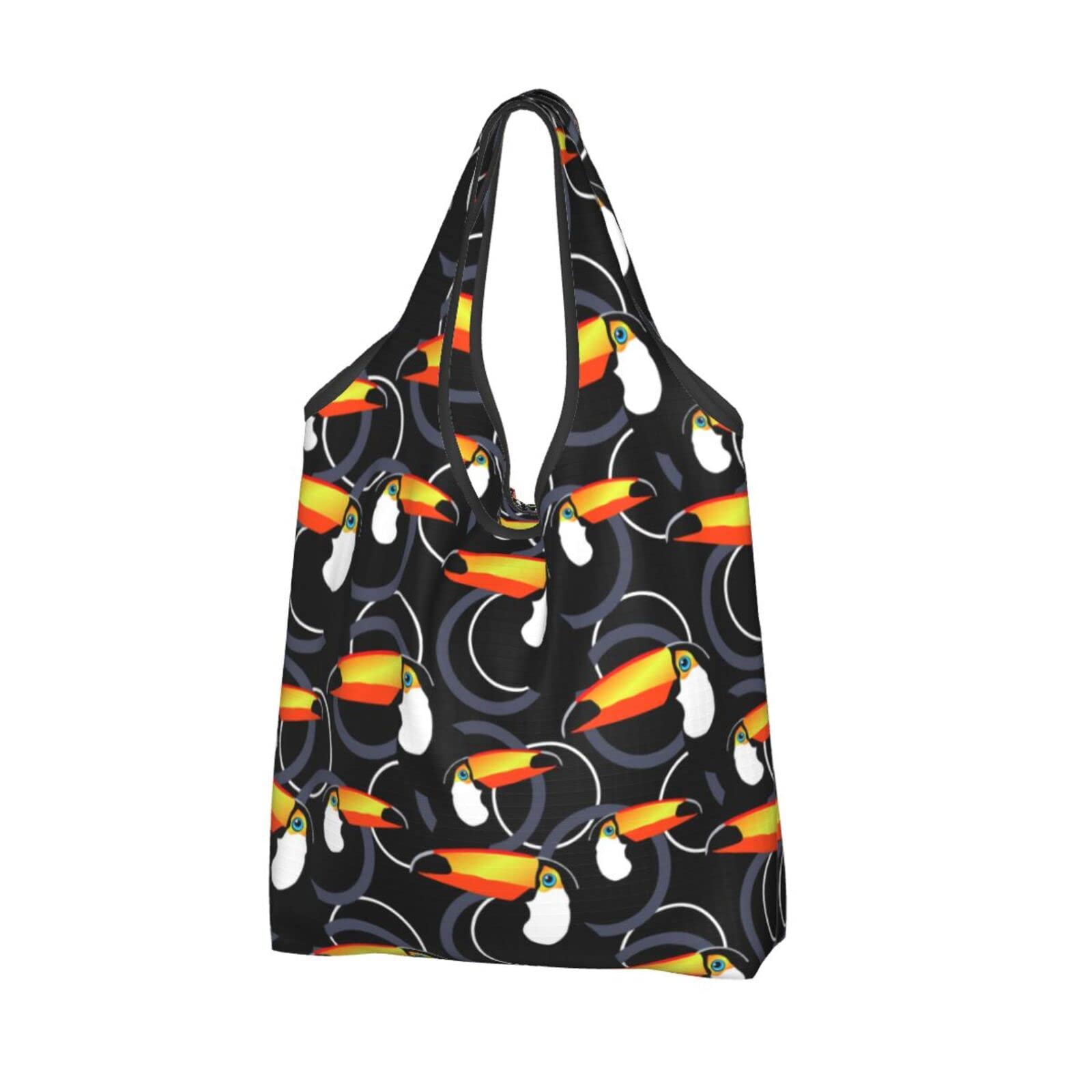 Waterproof Reusable Shopping Bags with Exotic Tropical Toucan & Circle Design - Large Foldable Grocery Tote for Beach, Market & Travel